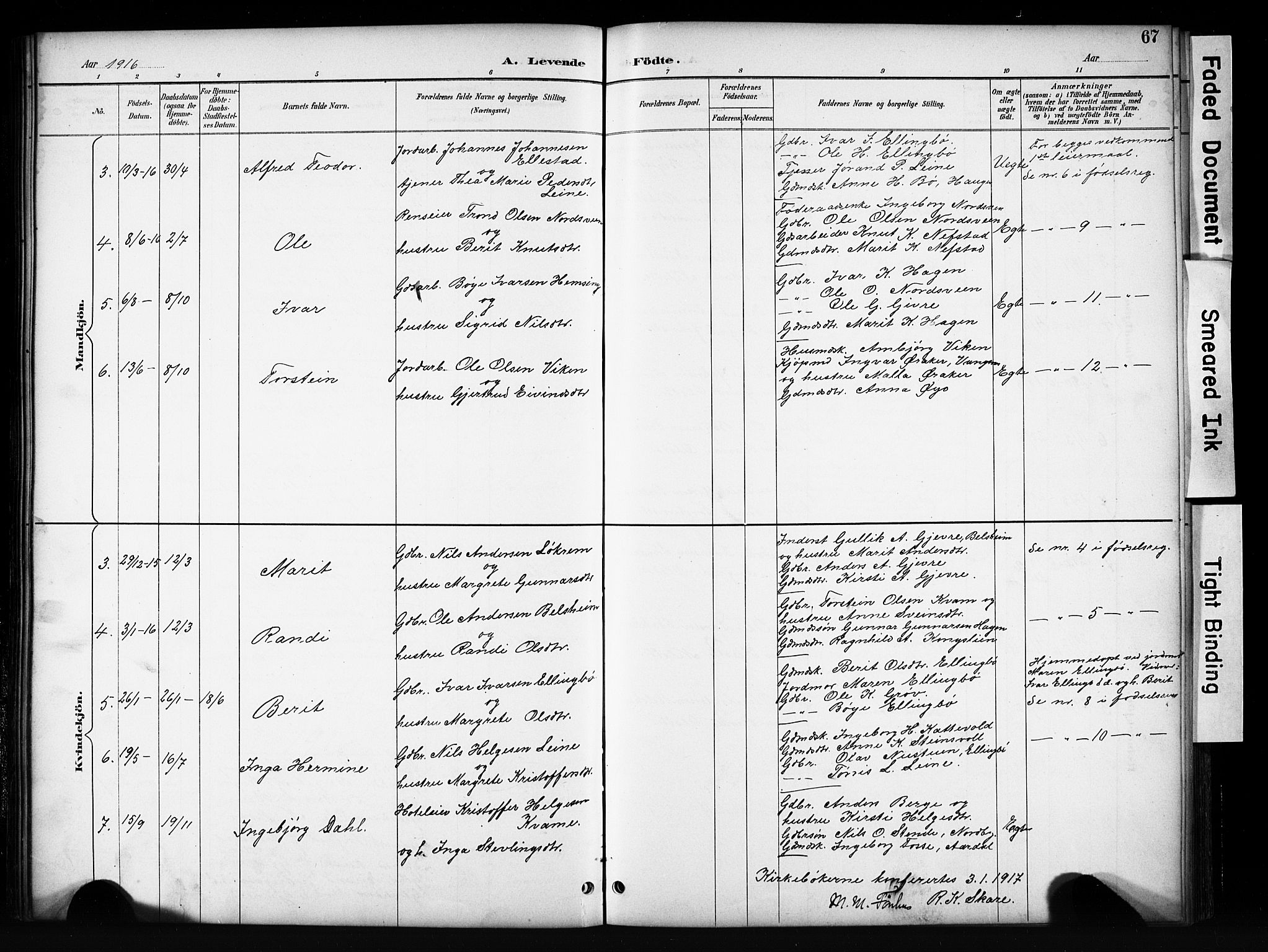 Vang prestekontor, Valdres, SAH/PREST-140/H/Hb/L0006: Parish register (copy) no. 6, 1893-1918, p. 67