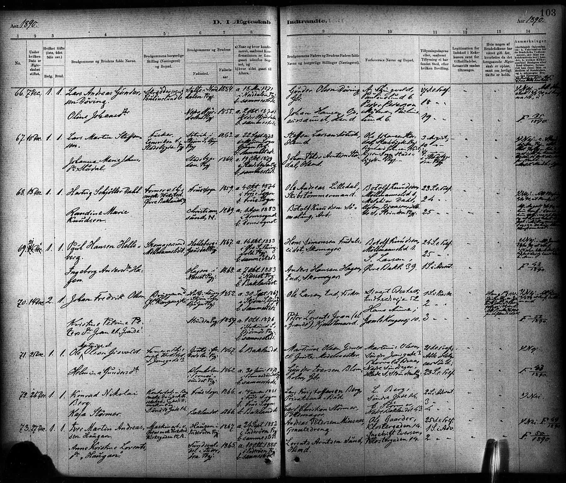 Ministerialprotokoller, klokkerbøker og fødselsregistre - Sør-Trøndelag, SAT/A-1456/604/L0189: Parish register (official) no. 604A10, 1878-1892, p. 103
