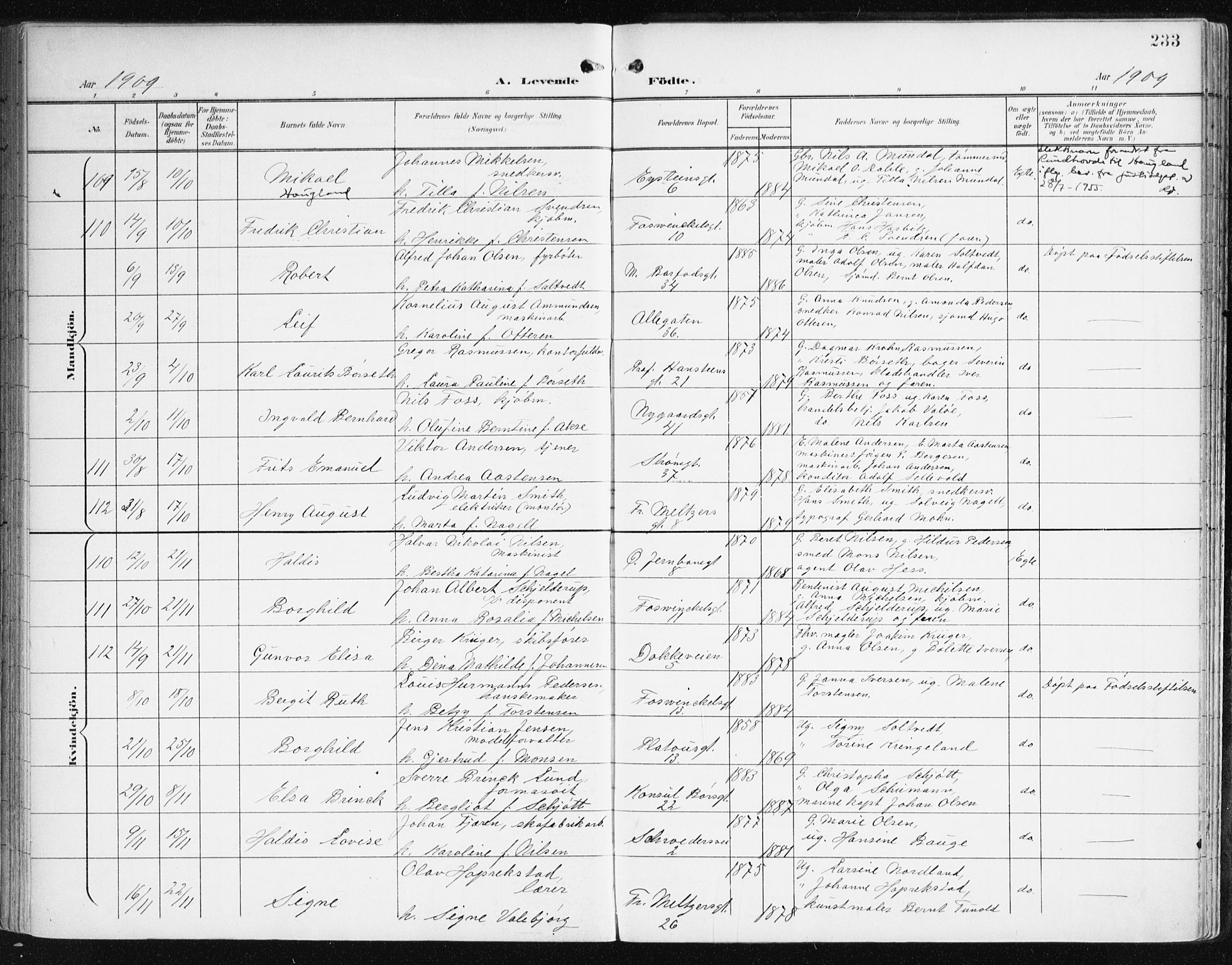 Johanneskirken sokneprestembete, AV/SAB-A-76001/H/Haa/L0002: Parish register (official) no. A 2, 1900-1912, p. 233