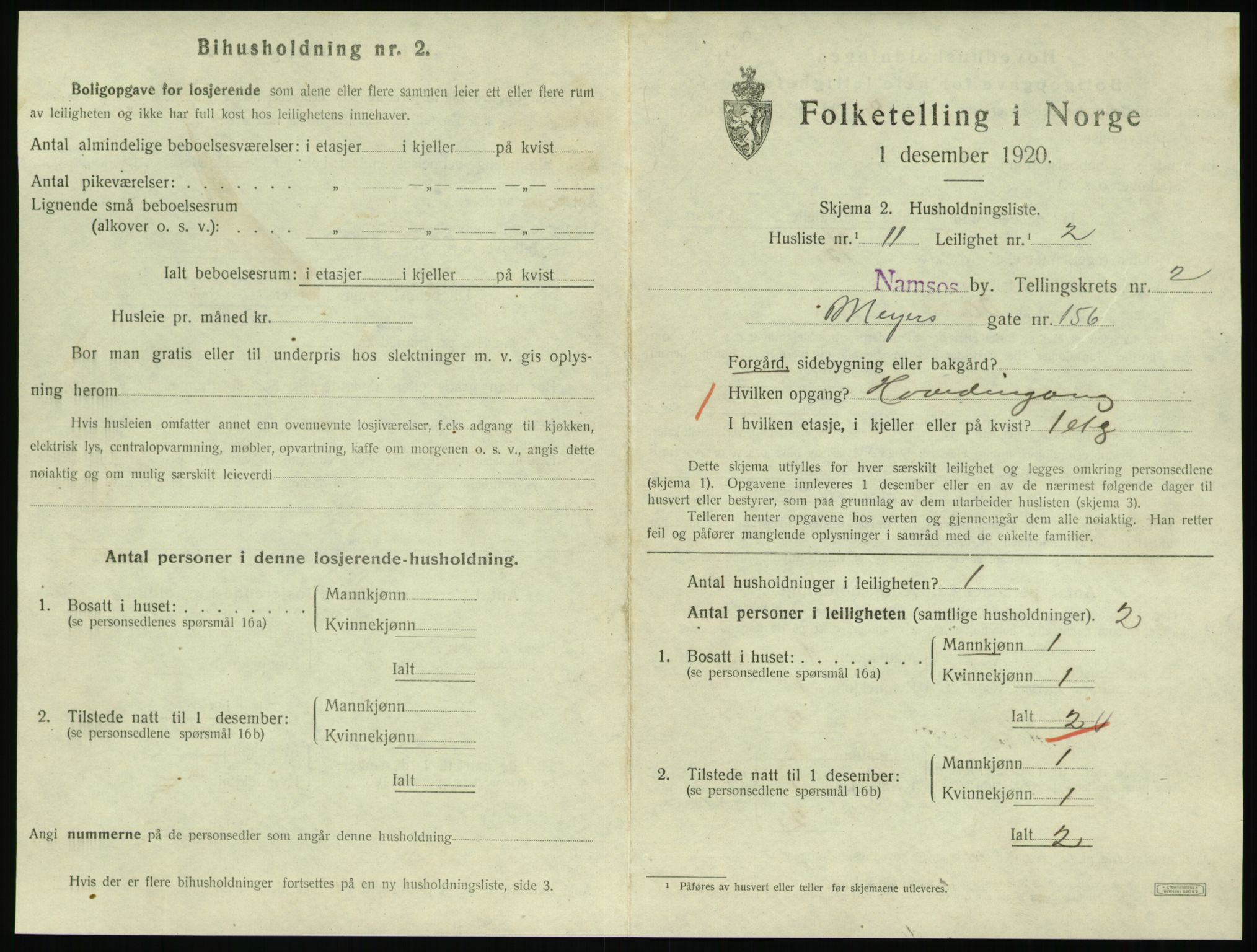 SAT, 1920 census for Namsos, 1920, p. 1013