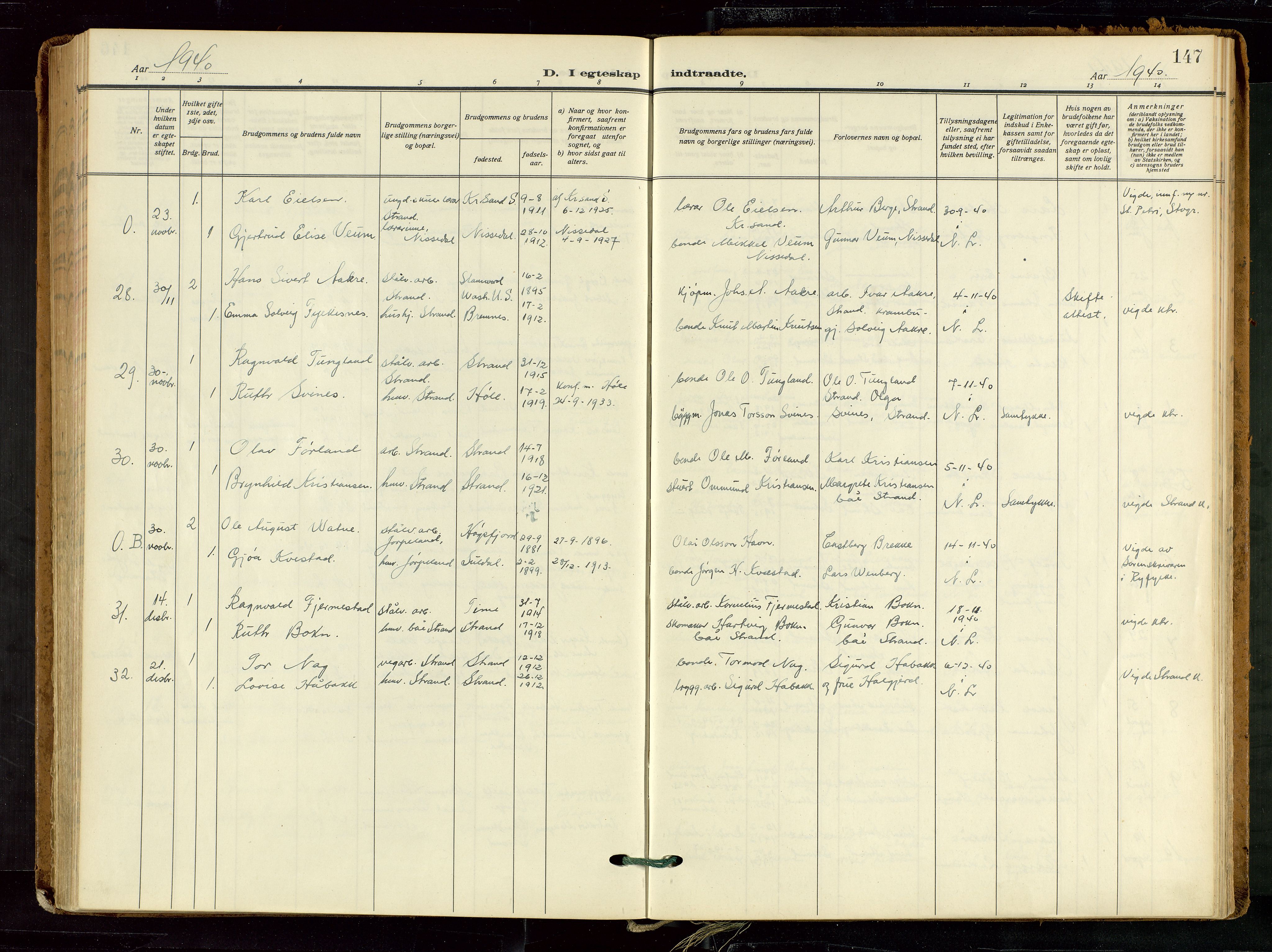 Strand sokneprestkontor, AV/SAST-A-101828/H/Ha/Haa/L0012: Parish register (official) no. A 12, 1927-1946, p. 147