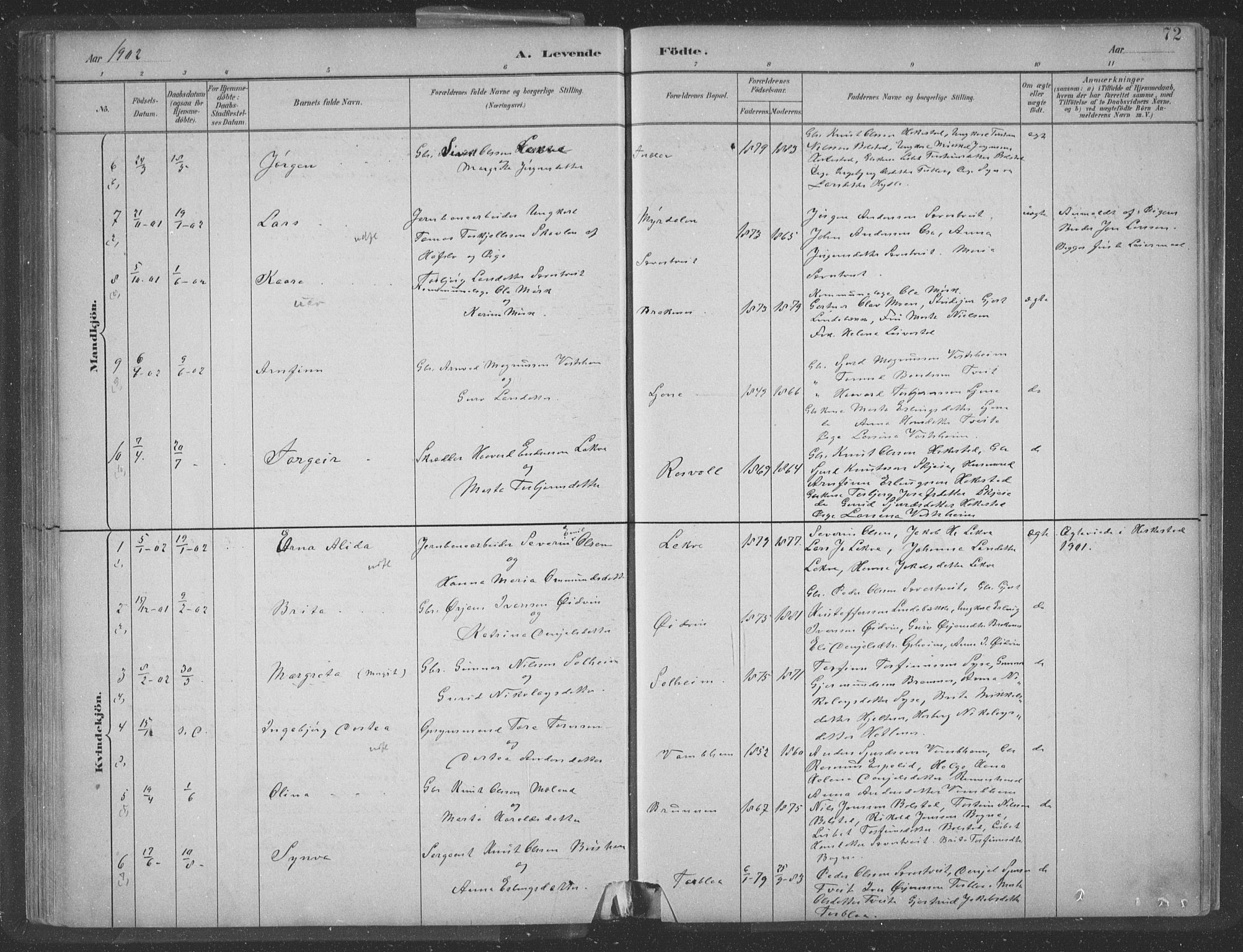 Ulvik sokneprestembete, SAB/A-78801/H/Hab: Parish register (copy) no. A 3, 1883-1908, p. 72