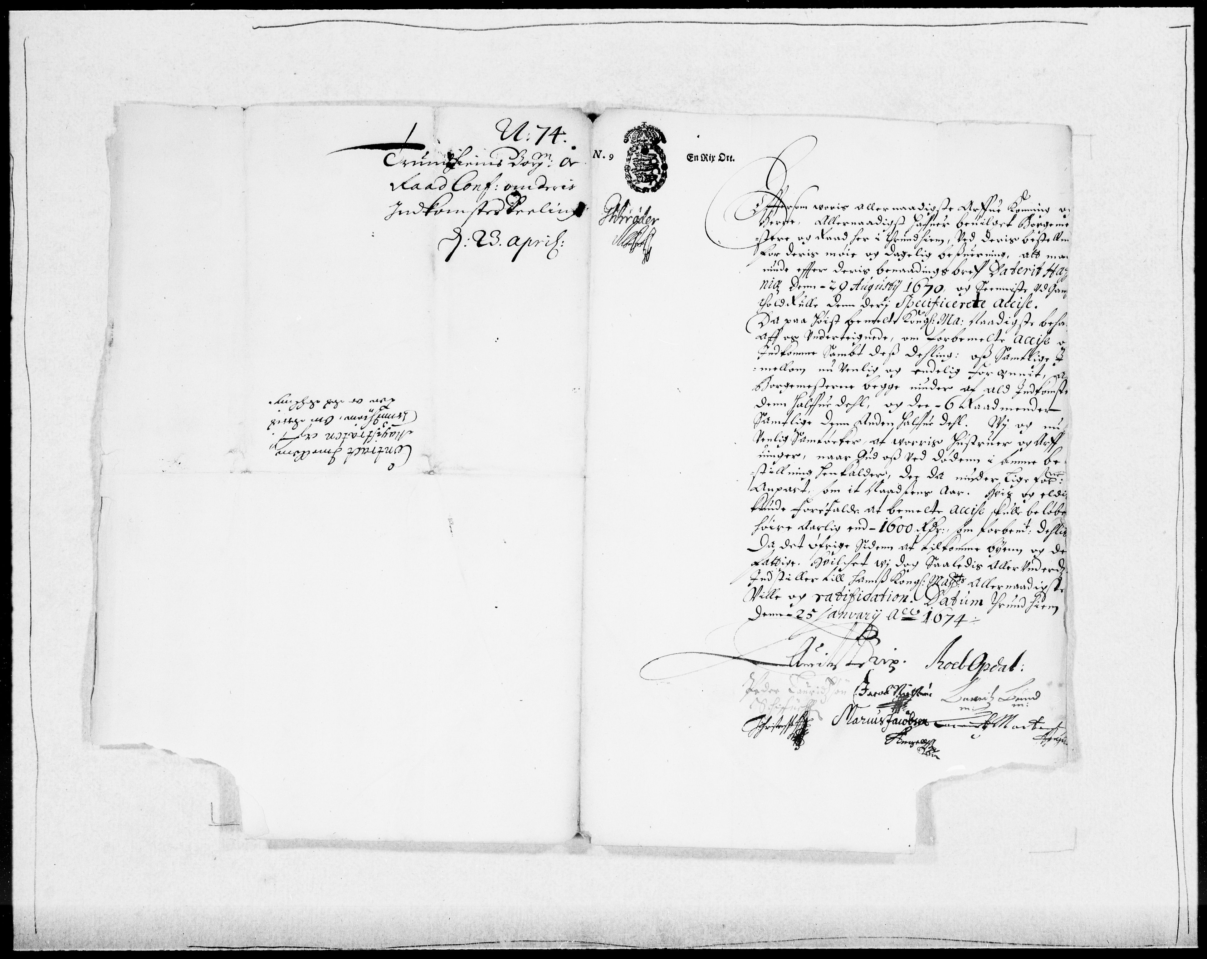 Danske Kanselli 1572-1799, AV/RA-EA-3023/F/Fc/Fcc/Fcca/L0032: Norske innlegg 1572-1799, 1674-1680, p. 71