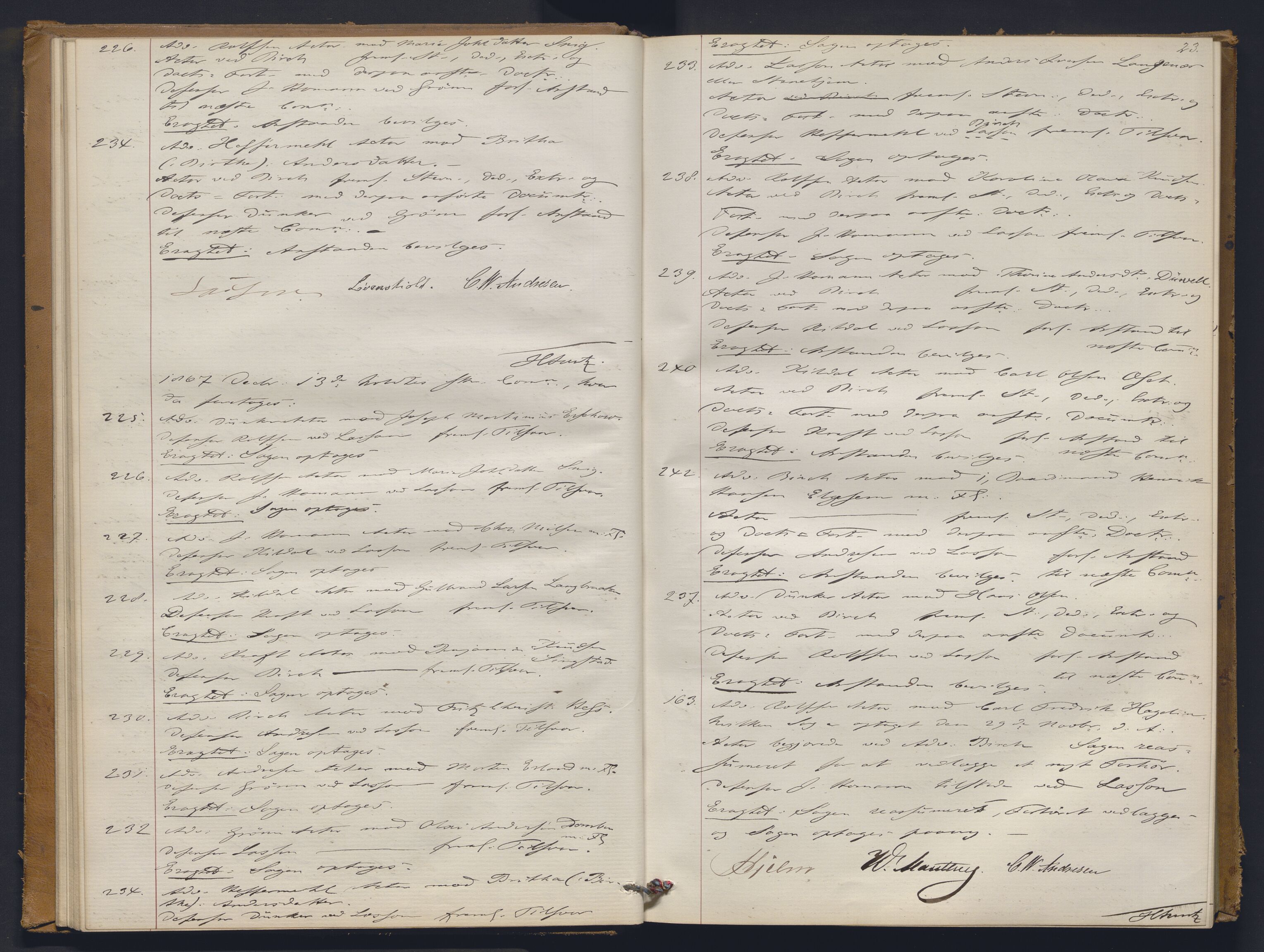 Høyesterett, AV/RA-S-1002/E/Ef/L0012: Protokoll over saker som gikk til skriftlig behandling, 1867-1873, p. 22b-23a