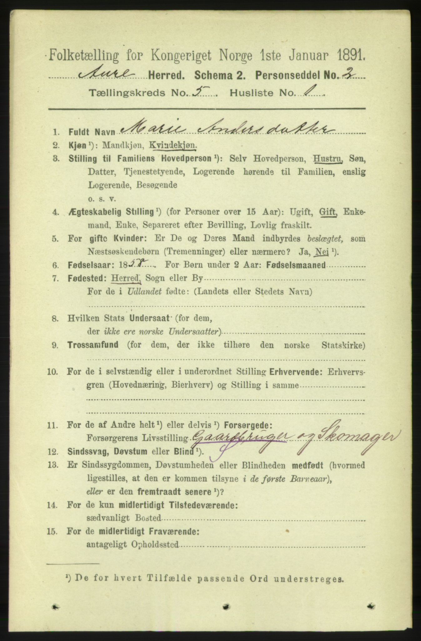 RA, 1891 census for 1569 Aure, 1891, p. 2710