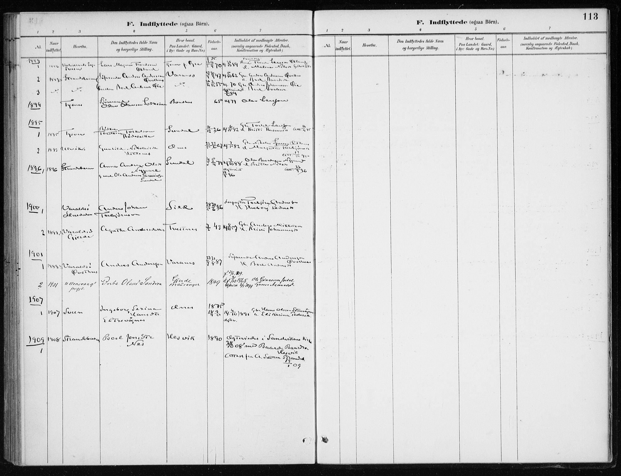 Kvinnherad sokneprestembete, SAB/A-76401/H/Haa: Parish register (official) no. F 1, 1887-1912, p. 113