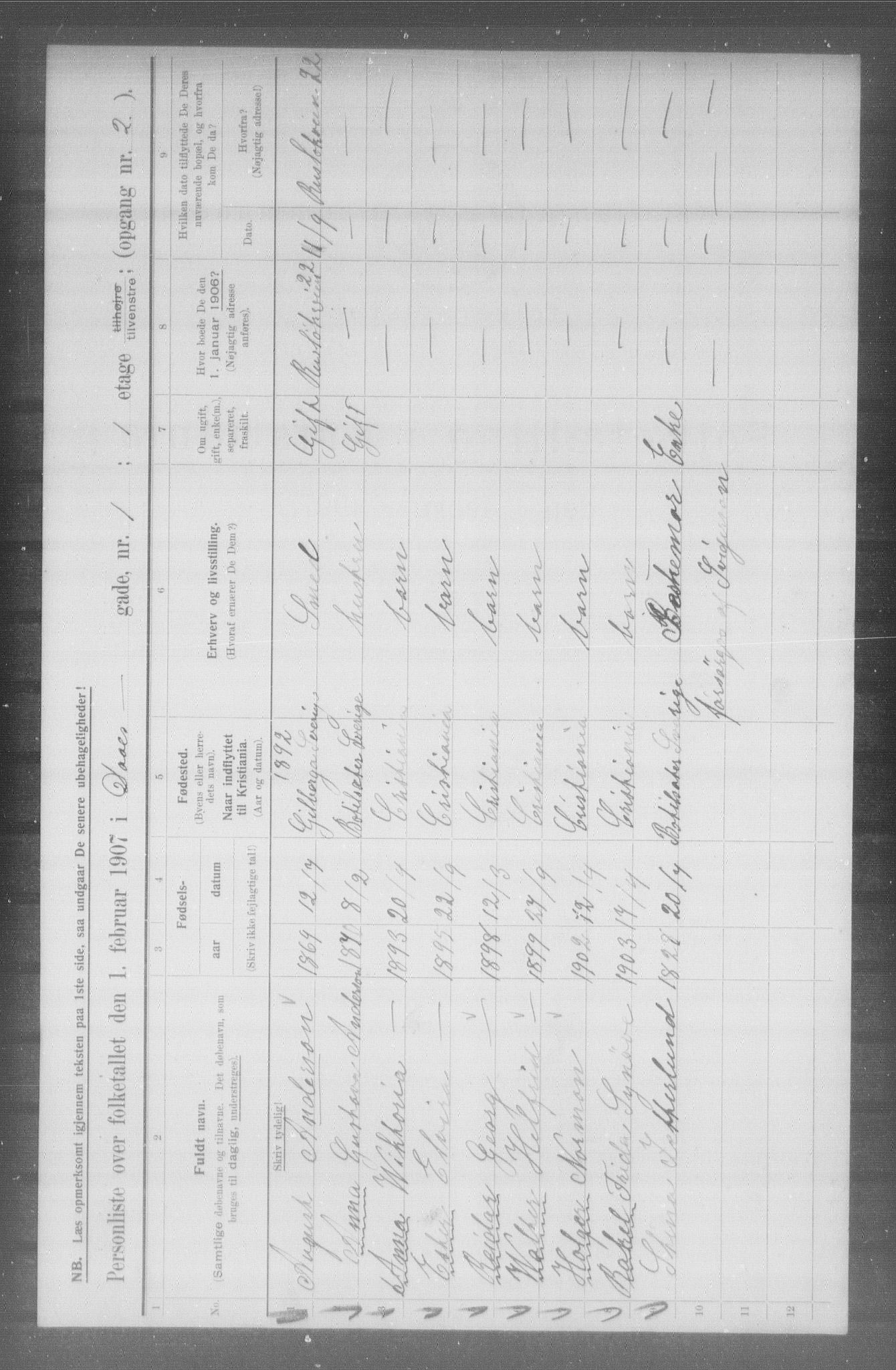 OBA, Municipal Census 1907 for Kristiania, 1907, p. 9097