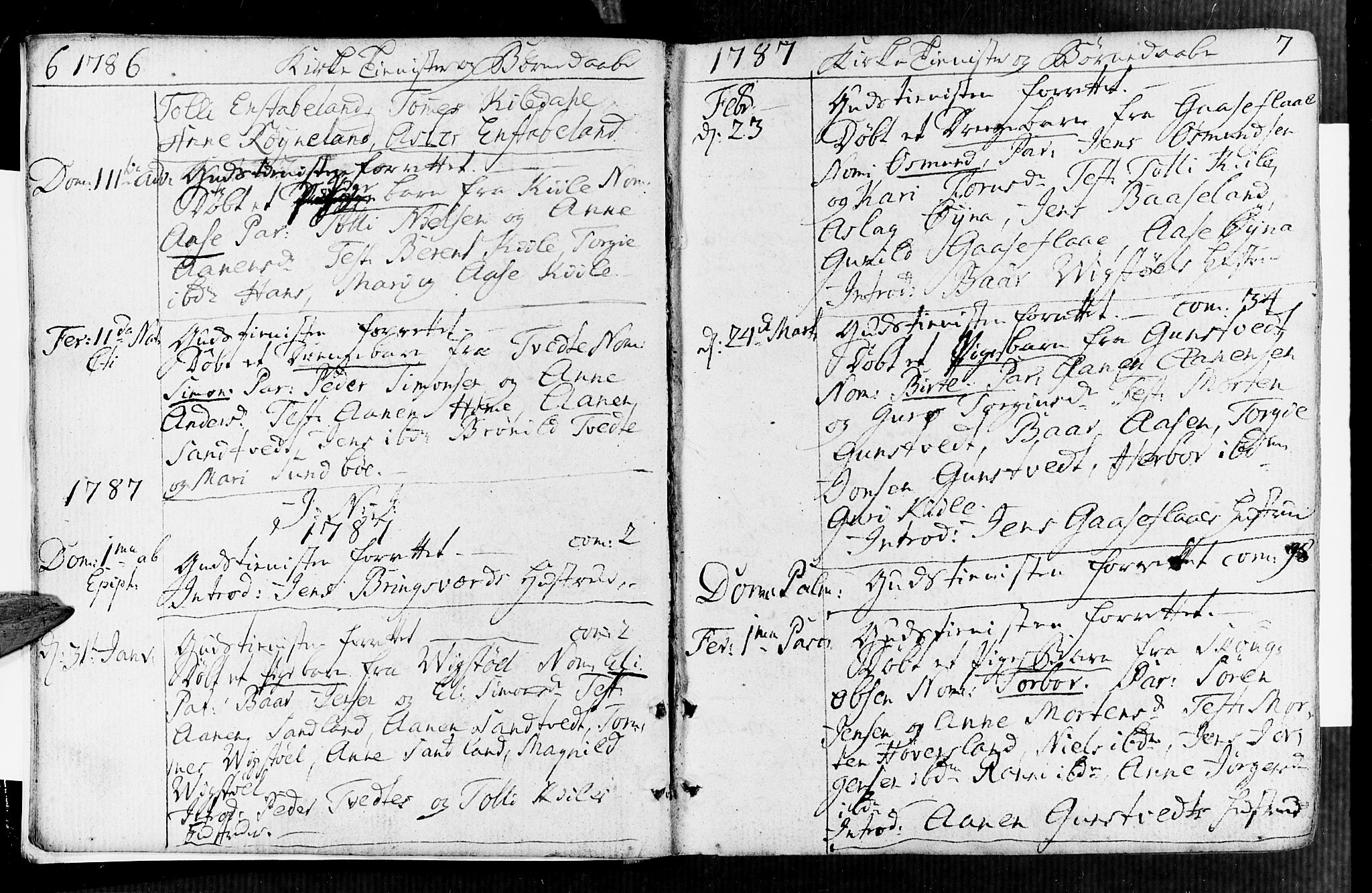 Vennesla sokneprestkontor, AV/SAK-1111-0045/Fa/Faa/L0002: Parish register (official) no. A 2, 1785-1834, p. 6-7