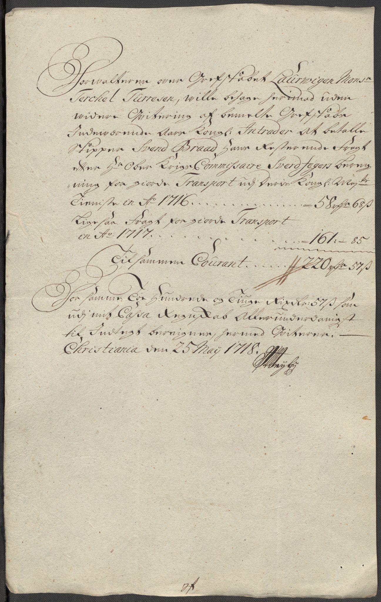 Rentekammeret inntil 1814, Reviderte regnskaper, Fogderegnskap, RA/EA-4092/R33/L1988: Fogderegnskap Larvik grevskap, 1718, p. 267