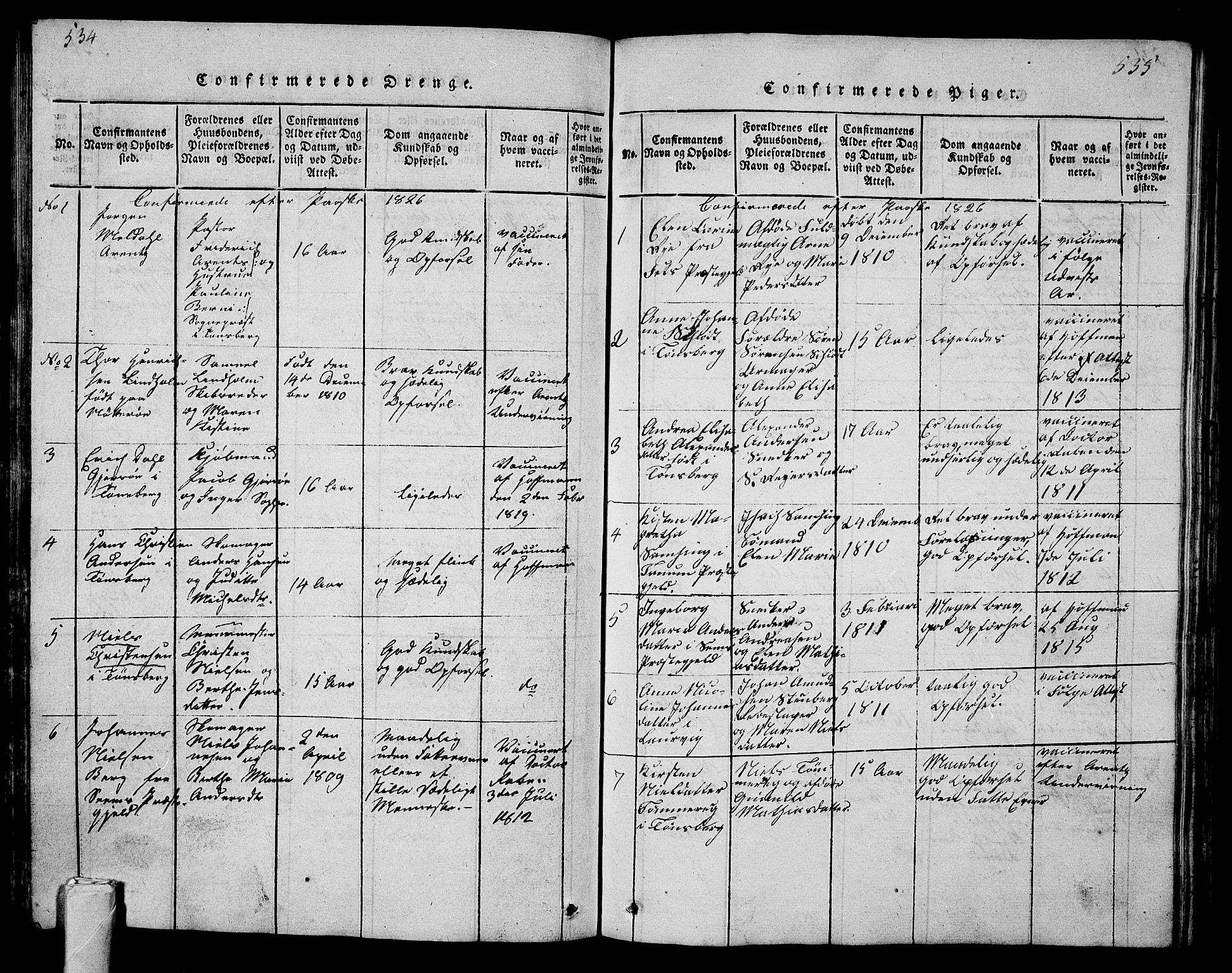 Tønsberg kirkebøker, AV/SAKO-A-330/G/Ga/L0001: Parish register (copy) no. 1, 1813-1826, p. 534-535