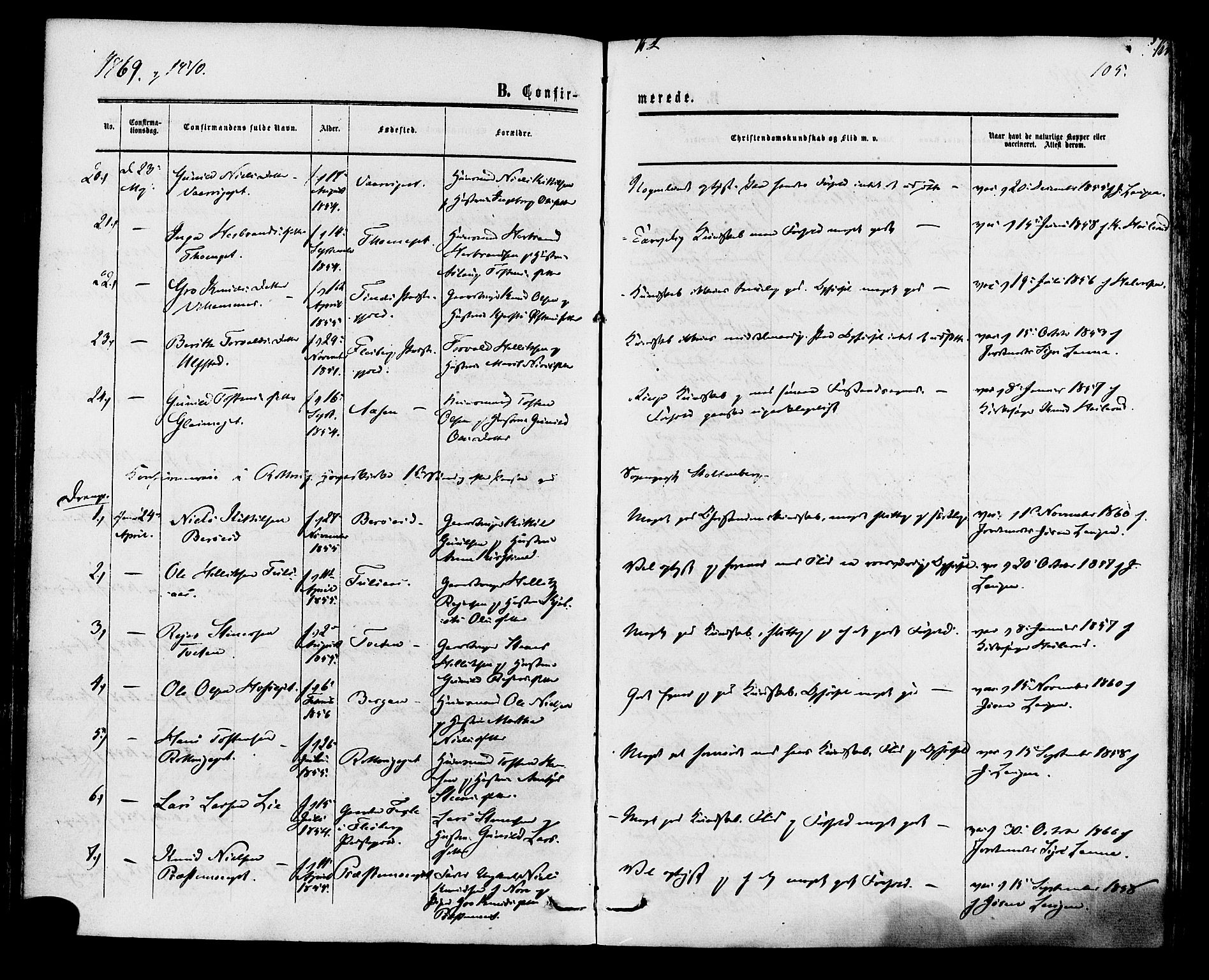 Rollag kirkebøker, SAKO/A-240/F/Fa/L0009: Parish register (official) no. I 9, 1860-1874, p. 105