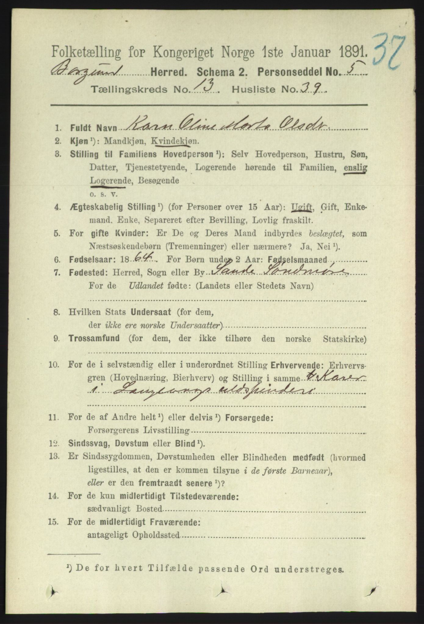 RA, 1891 census for 1531 Borgund, 1891, p. 3759