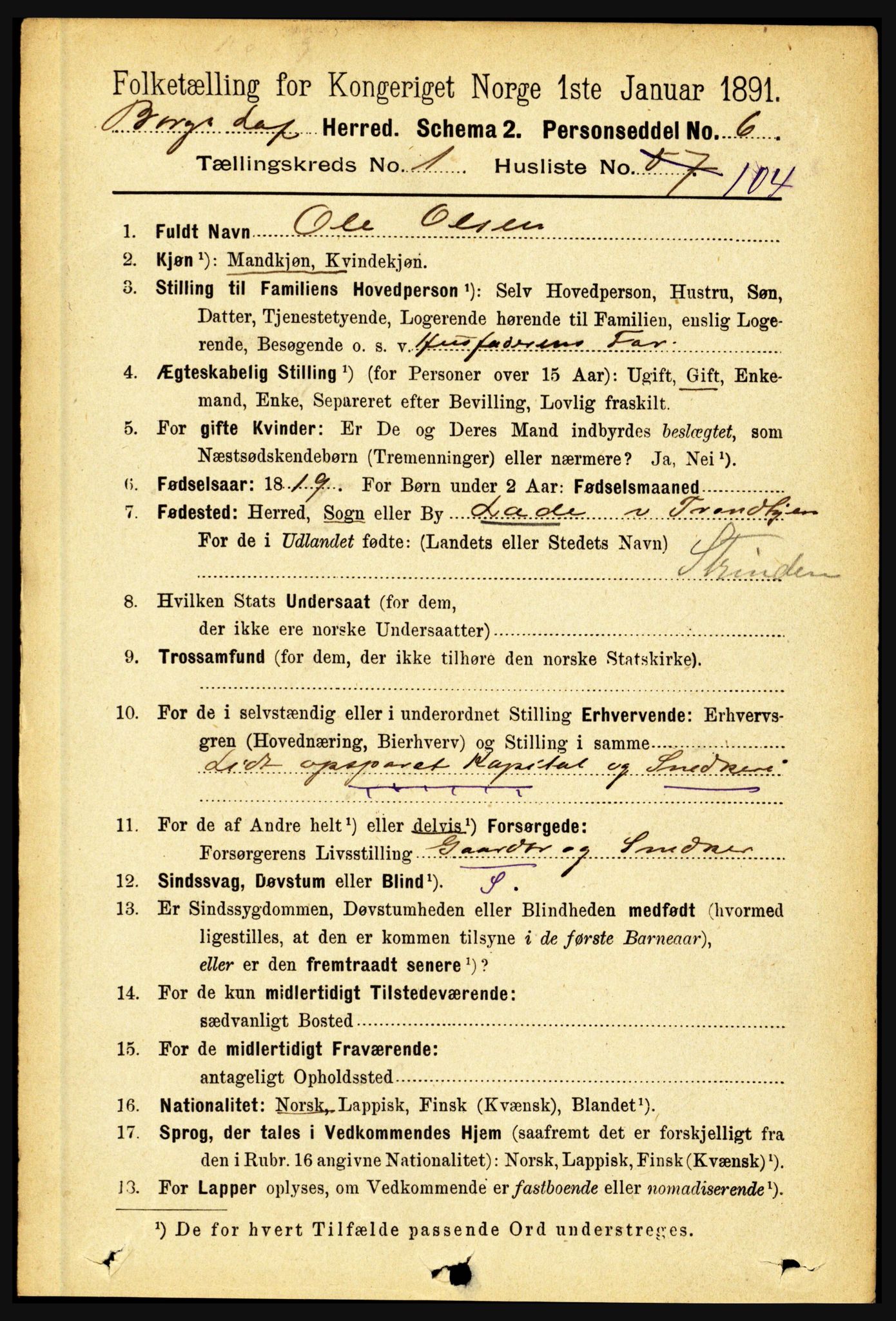 RA, 1891 census for 1862 Borge, 1891, p. 841