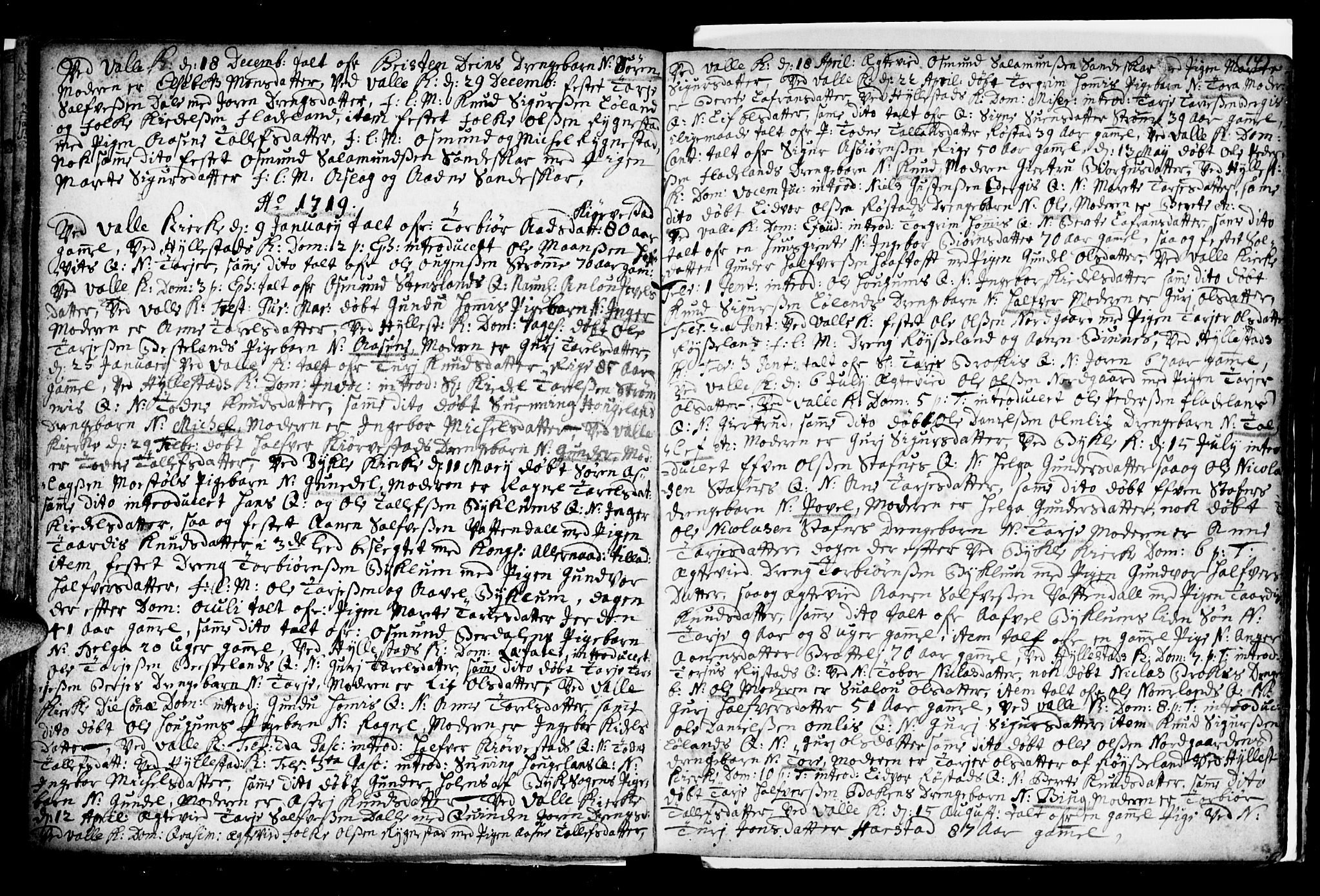 Valle sokneprestkontor, SAK/1111-0044/F/Fa/Fac/L0001: Parish register (official) no. A 1, 1714-1745, p. 14