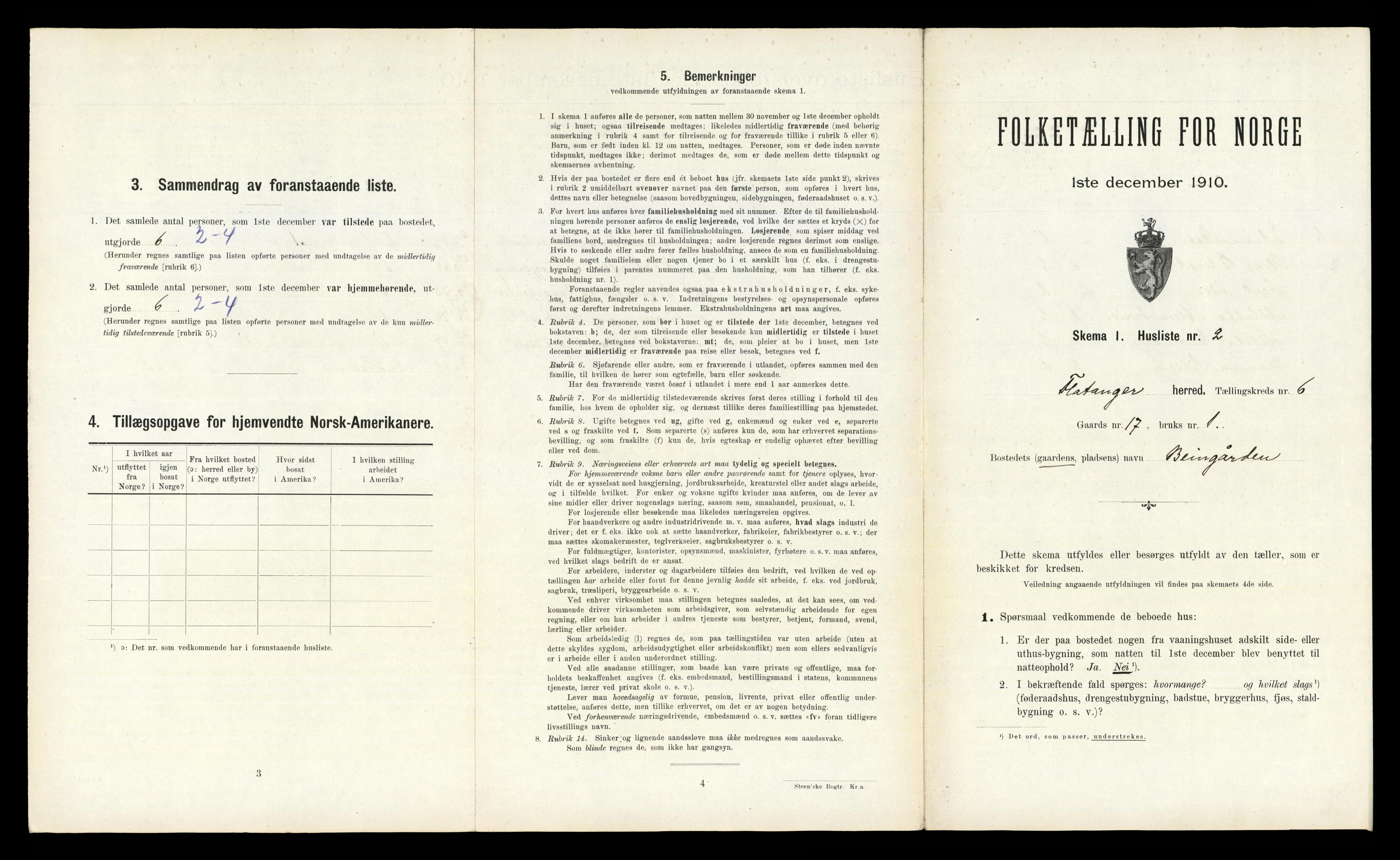 RA, 1910 census for Flatanger, 1910, p. 537