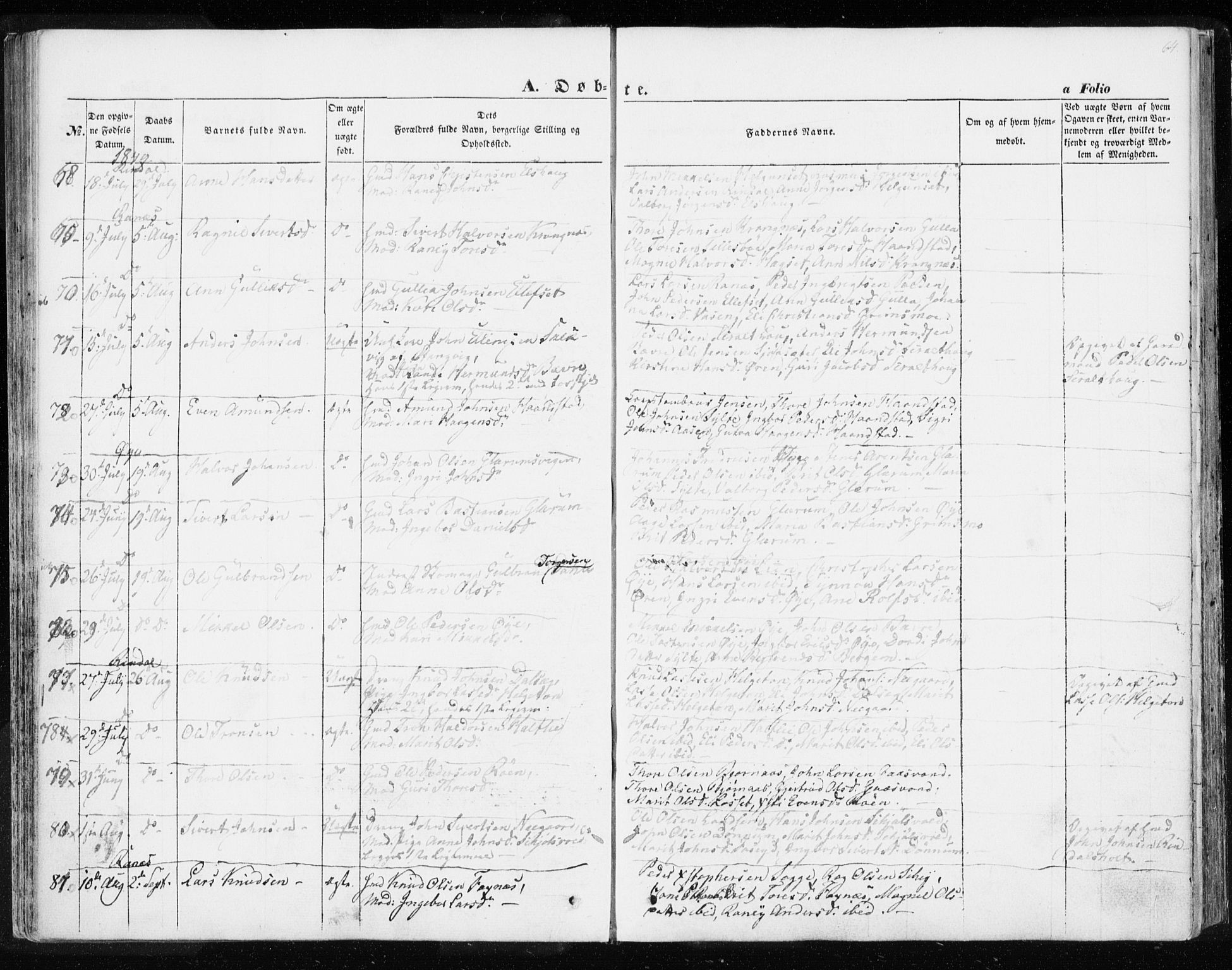 Ministerialprotokoller, klokkerbøker og fødselsregistre - Møre og Romsdal, SAT/A-1454/595/L1043: Parish register (official) no. 595A05, 1843-1851, p. 64