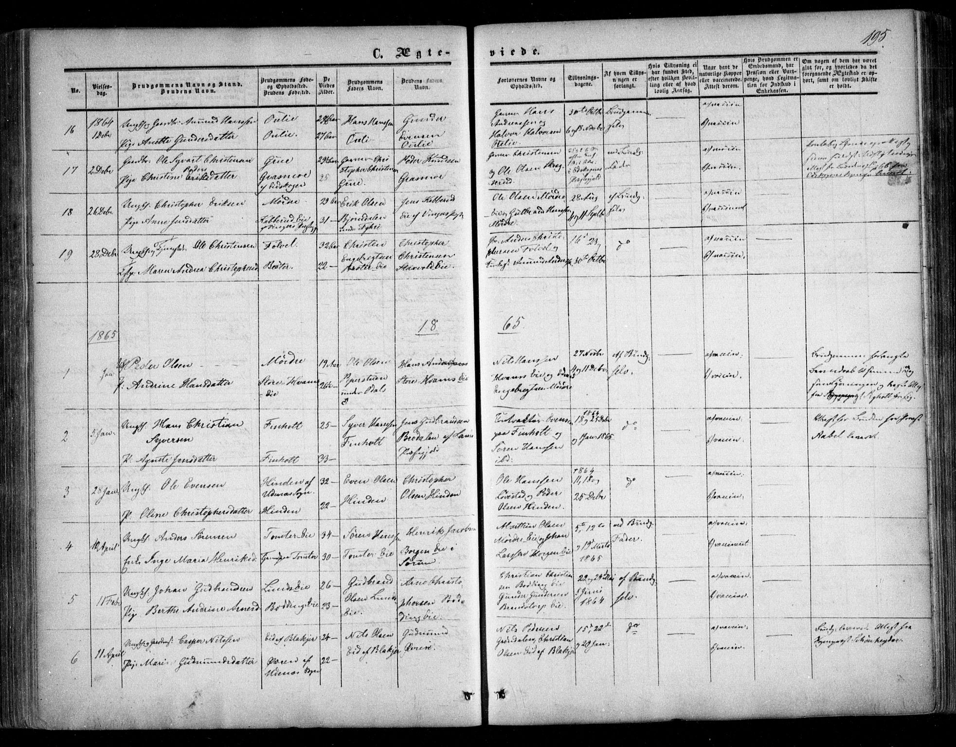 Nes prestekontor Kirkebøker, SAO/A-10410/F/Fc/L0001: Parish register (official) no. III 1, 1859-1882, p. 195