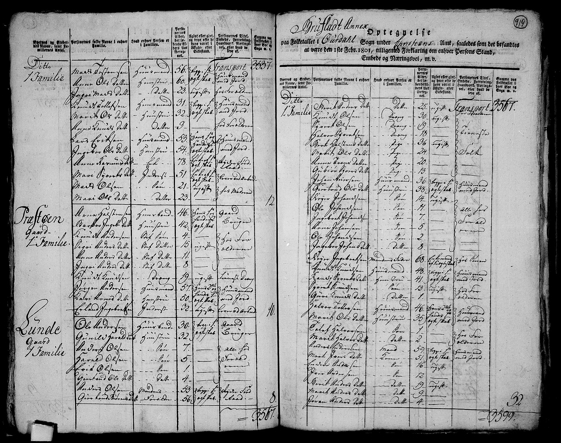 RA, 1801 census for 0542P Aurdal, 1801, p. 913b-914a