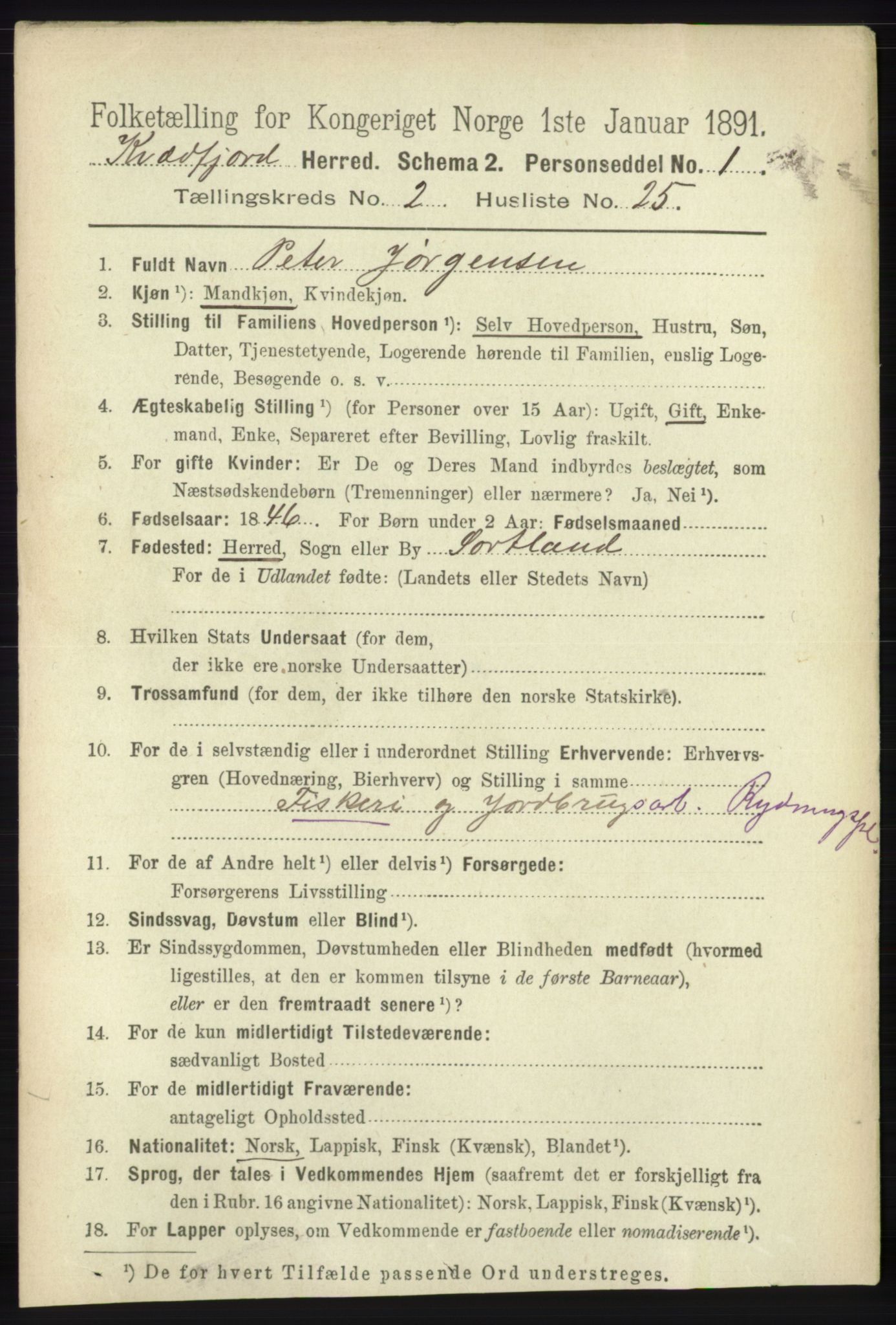 RA, 1891 census for 1911 Kvæfjord, 1891, p. 876