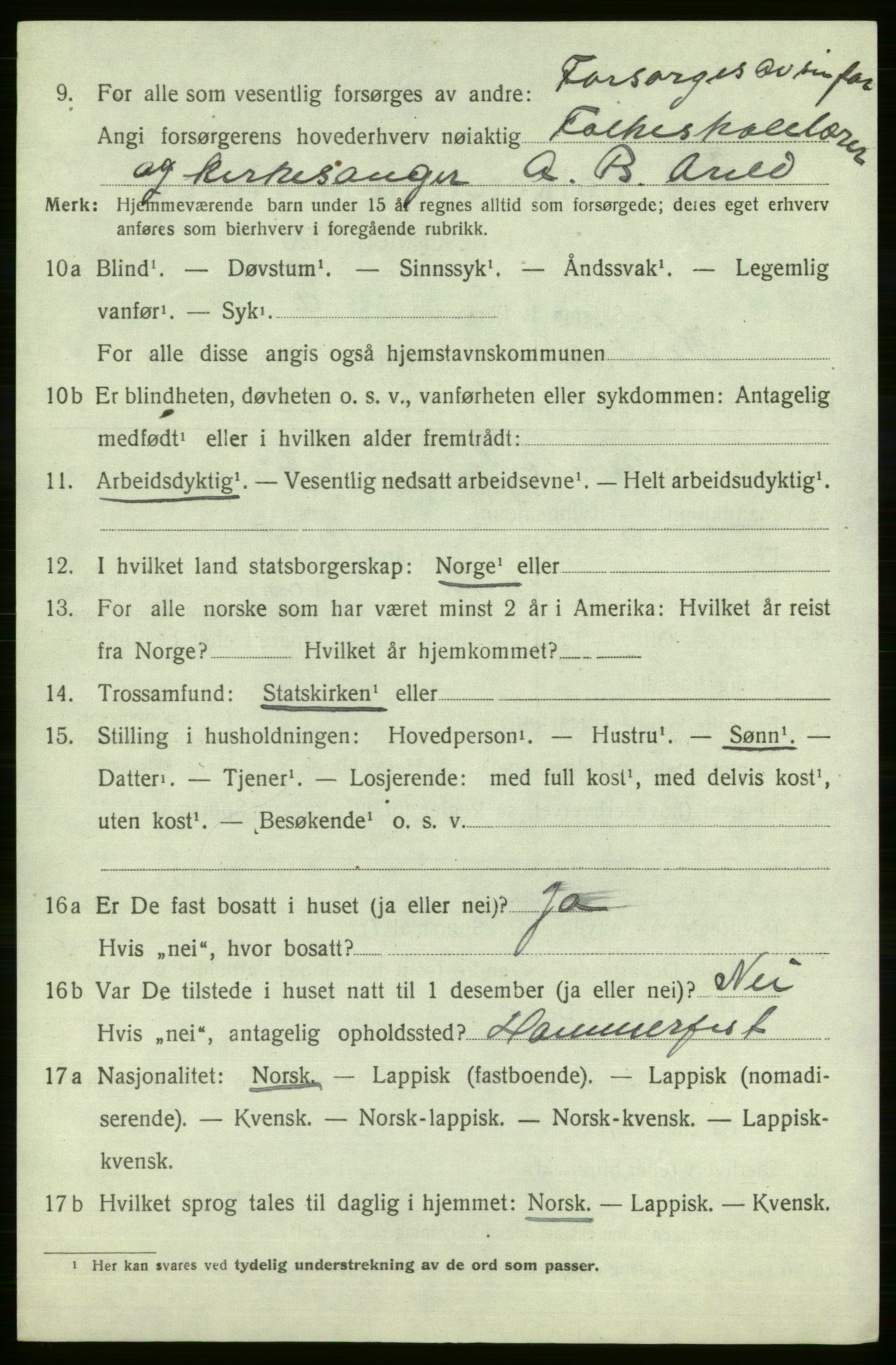 SATØ, 1920 census for Kistrand, 1920, p. 1525