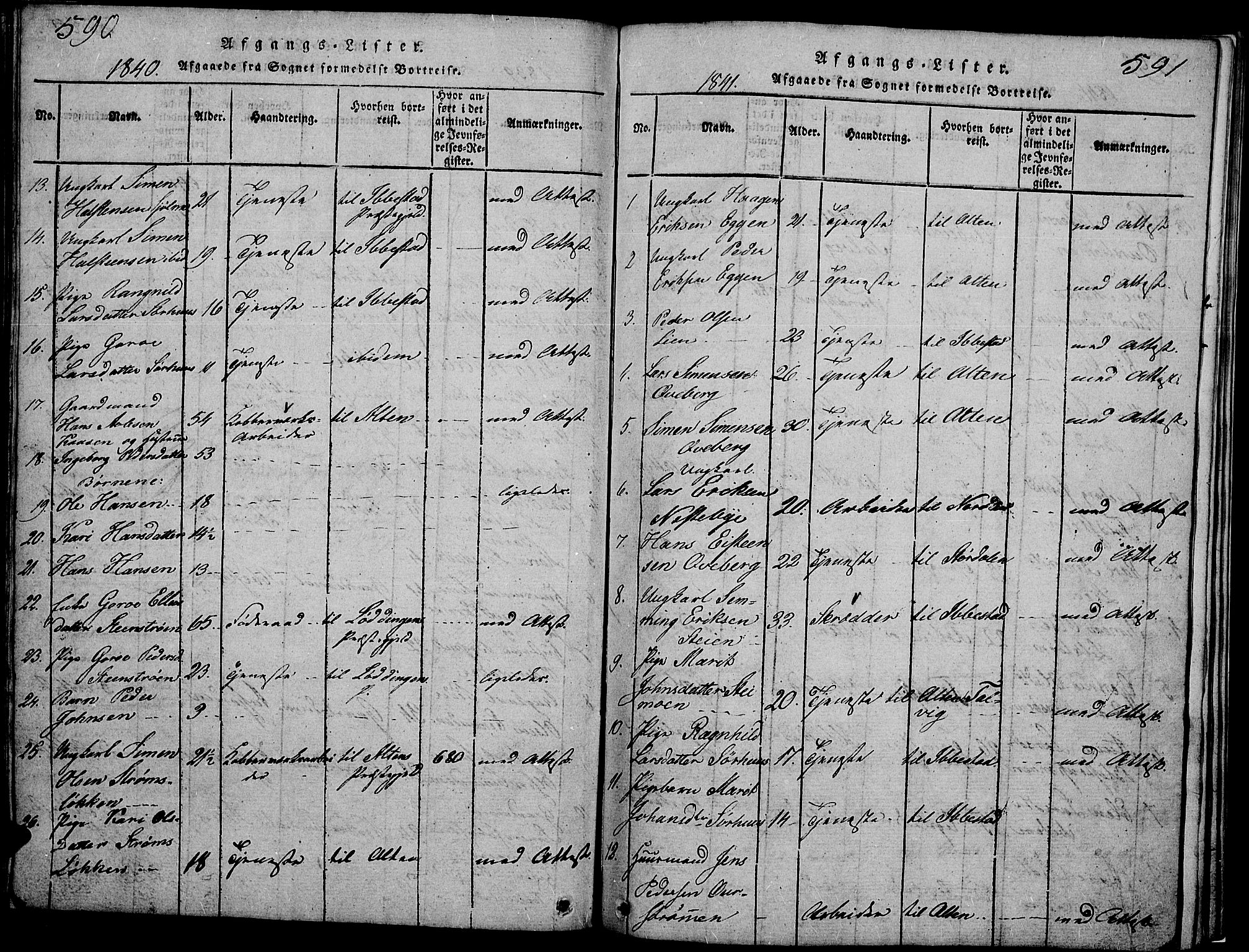 Tynset prestekontor, SAH/PREST-058/H/Ha/Hab/L0002: Parish register (copy) no. 2, 1814-1862, p. 590-591