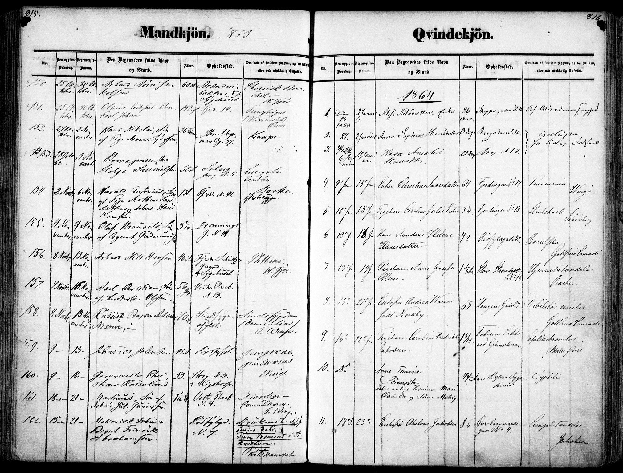 Oslo domkirke Kirkebøker, SAO/A-10752/F/Fa/L0025: Parish register (official) no. 25, 1847-1867, p. 815-816