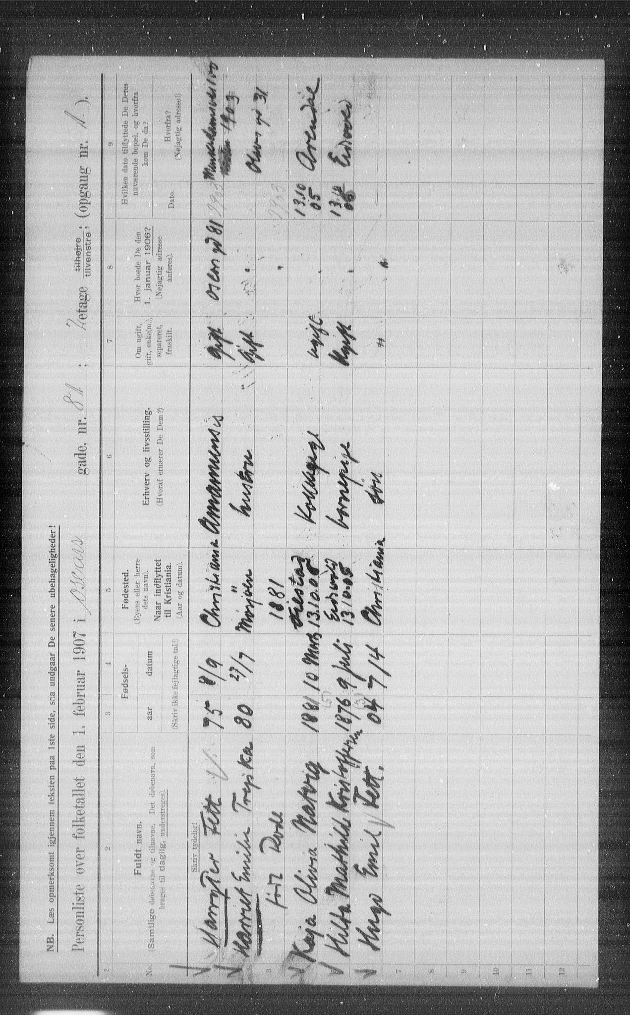 OBA, Municipal Census 1907 for Kristiania, 1907, p. 39358