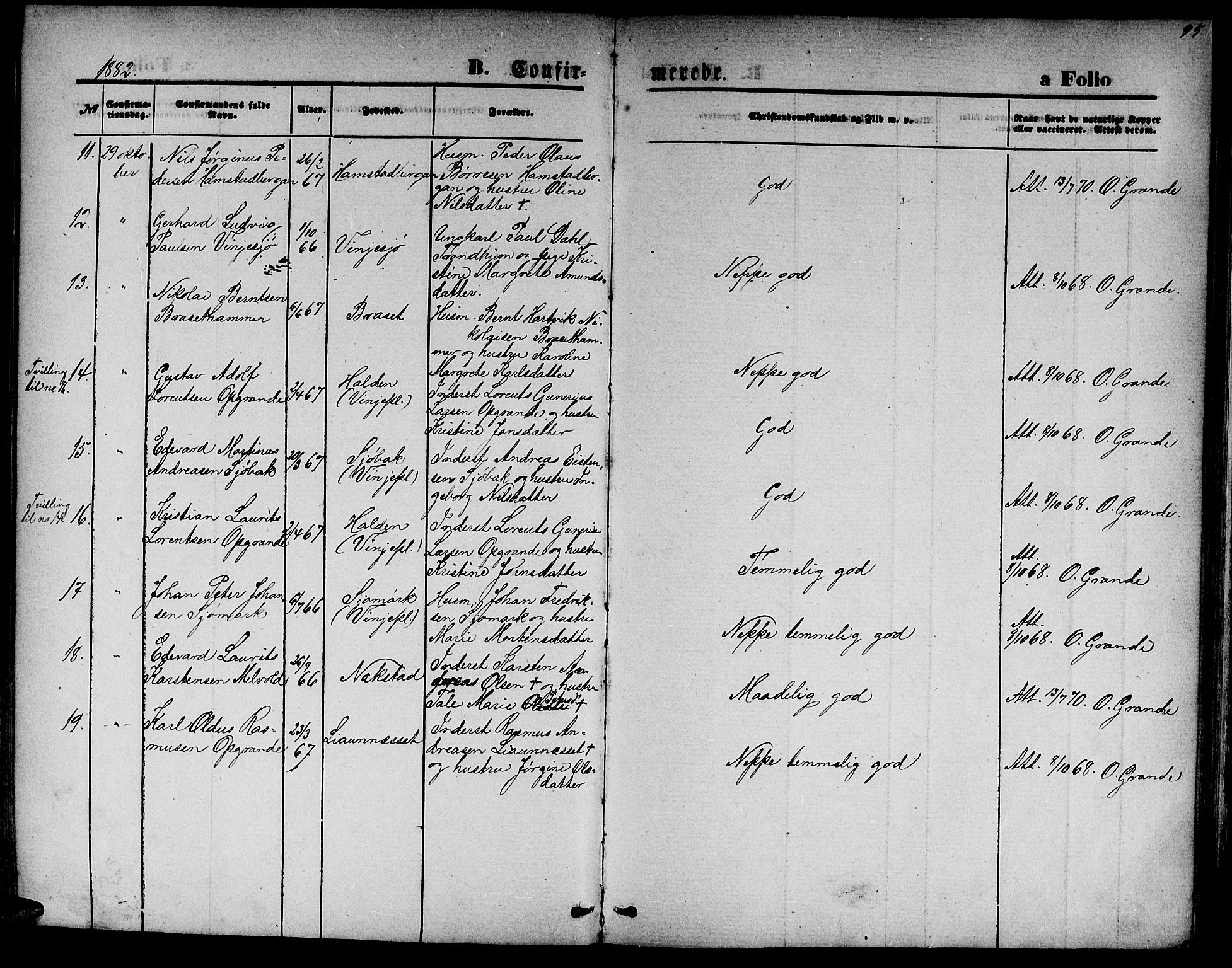 Ministerialprotokoller, klokkerbøker og fødselsregistre - Nord-Trøndelag, AV/SAT-A-1458/733/L0326: Parish register (copy) no. 733C01, 1871-1887, p. 95