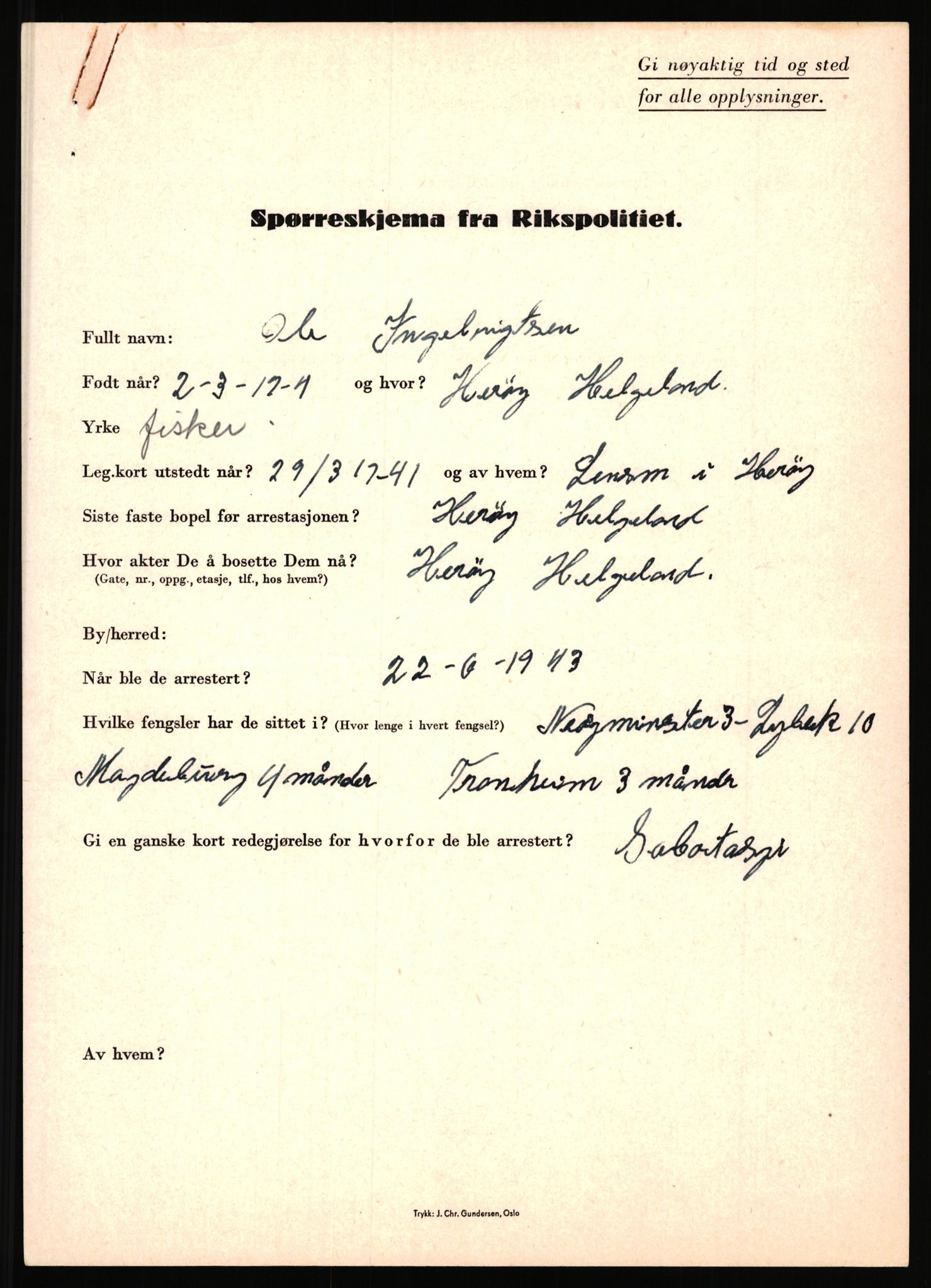 Rikspolitisjefen, AV/RA-S-1560/L/L0007: Heen, Erik C. - Iversen, Trygve, 1940-1945, p. 1143