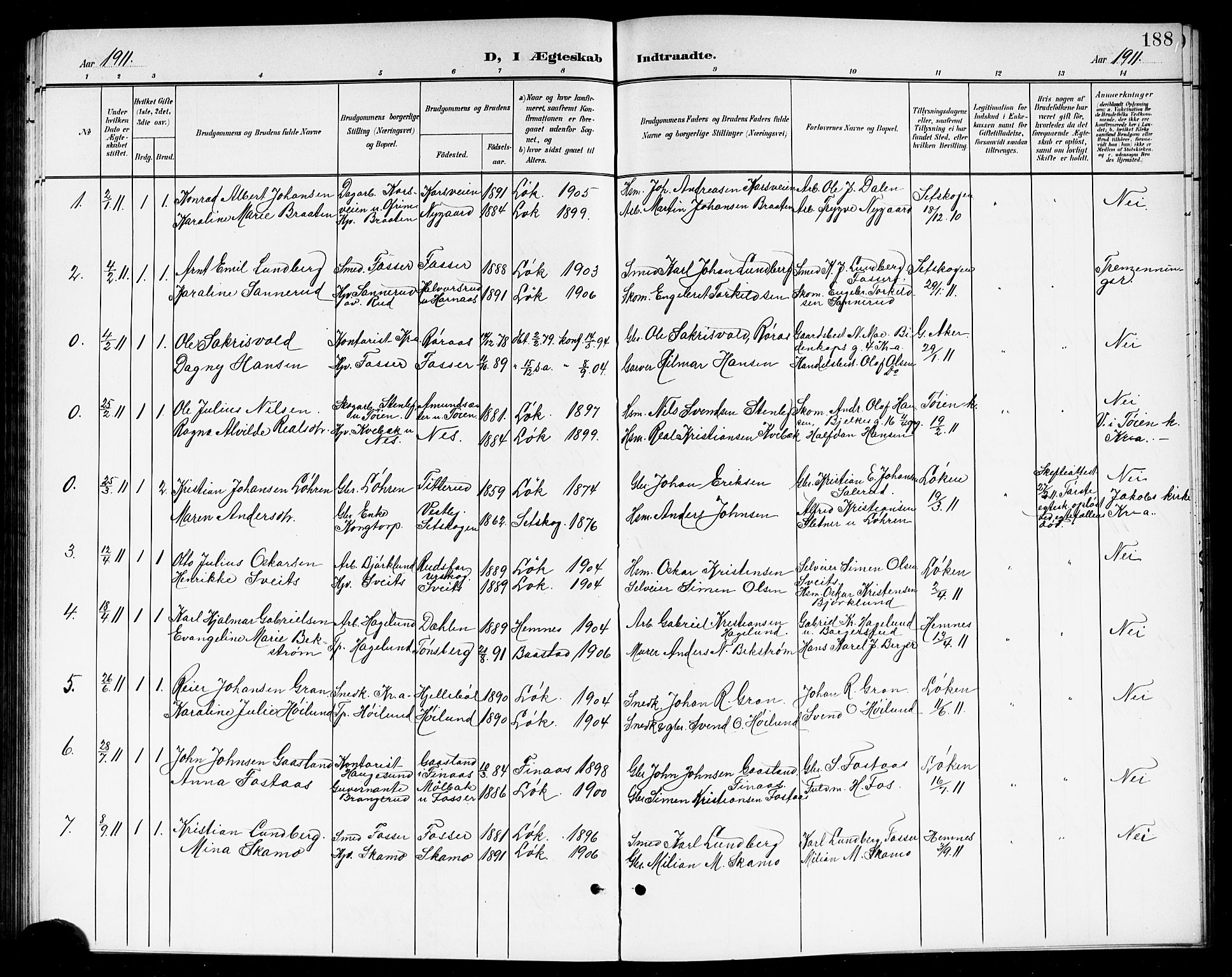 Høland prestekontor Kirkebøker, SAO/A-10346a/G/Ga/L0007: Parish register (copy) no. I 7, 1902-1914, p. 188