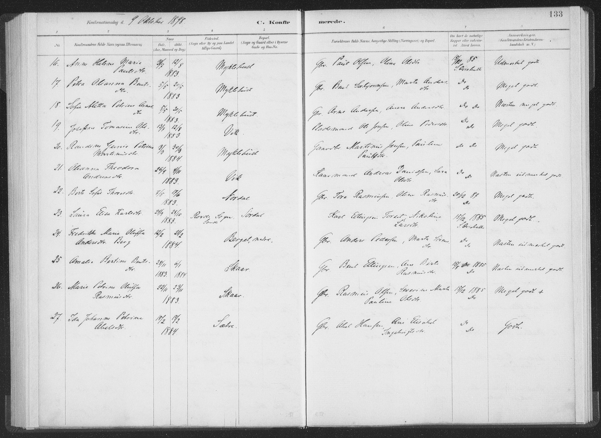 Ministerialprotokoller, klokkerbøker og fødselsregistre - Møre og Romsdal, AV/SAT-A-1454/502/L0025: Parish register (official) no. 502A03, 1885-1909, p. 133