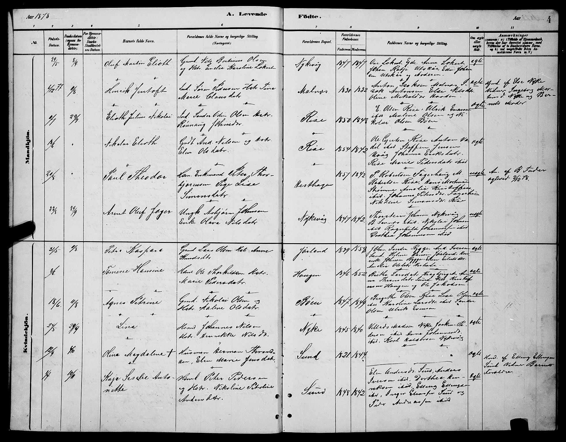 Ministerialprotokoller, klokkerbøker og fødselsregistre - Nordland, AV/SAT-A-1459/892/L1325: Parish register (copy) no. 892C02, 1878-1896, p. 4