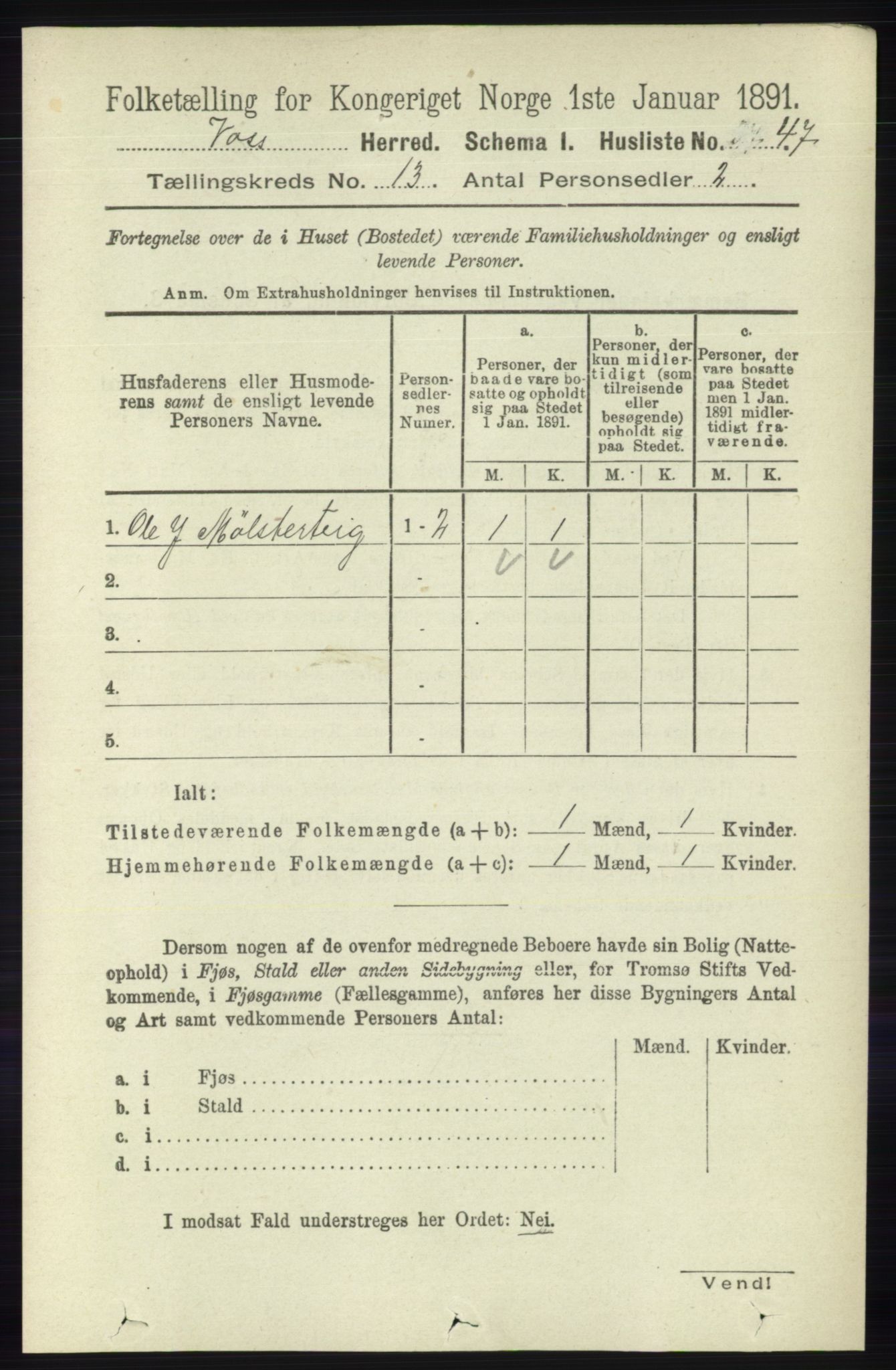 RA, 1891 census for 1235 Voss, 1891, p. 6883