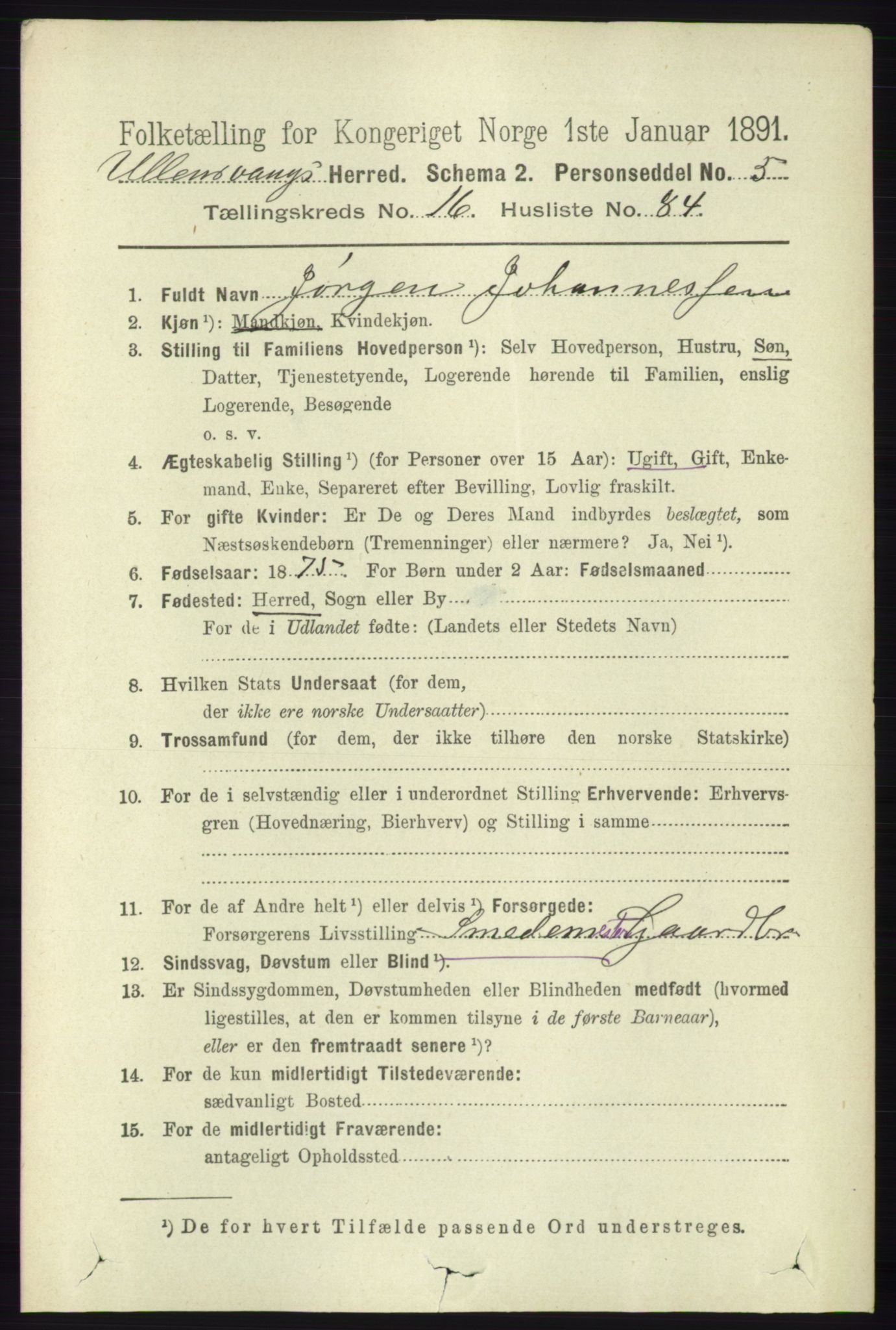 RA, 1891 census for 1230 Ullensvang, 1891, p. 6660