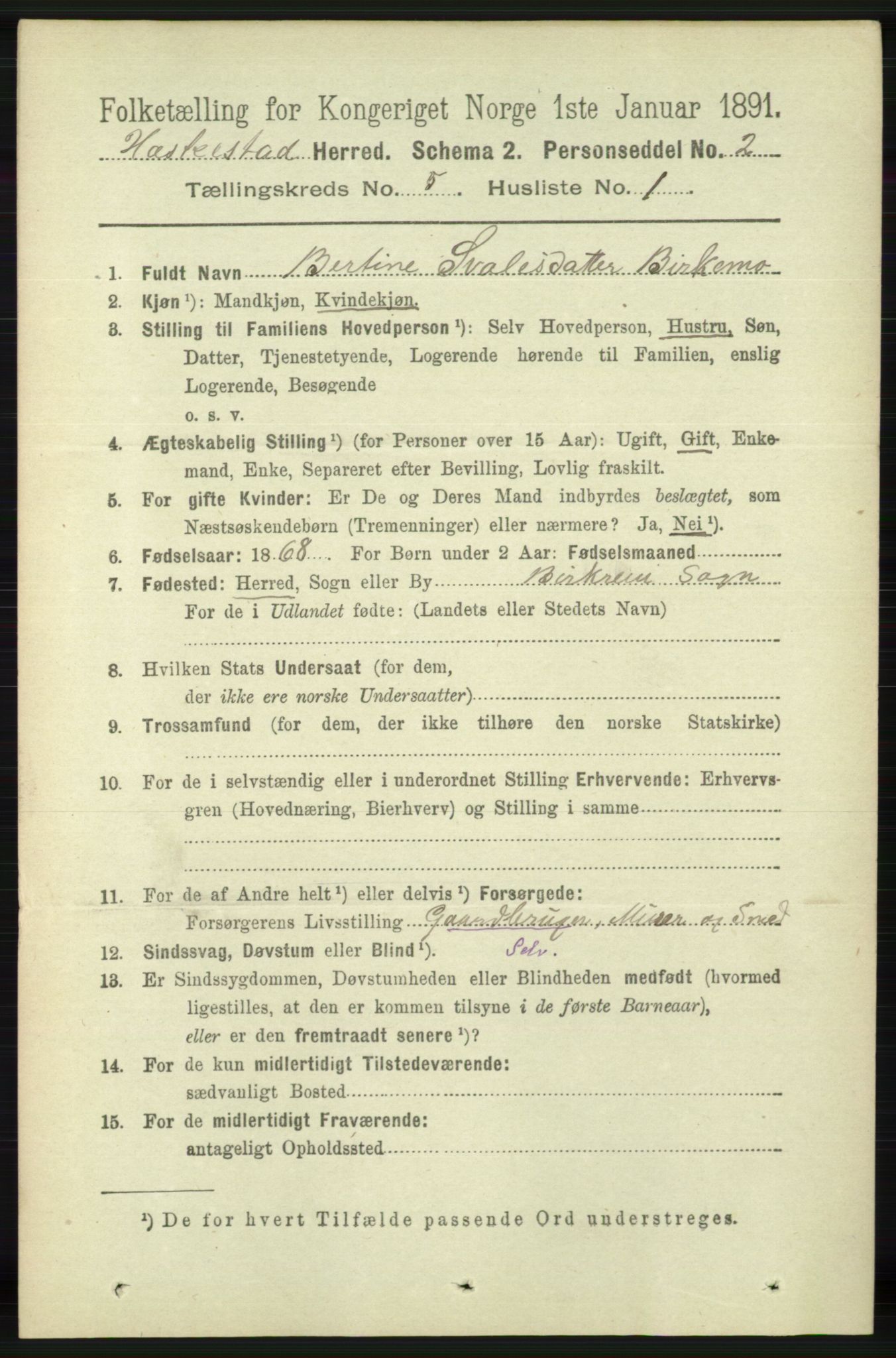 RA, 1891 census for 1113 Heskestad, 1891, p. 873