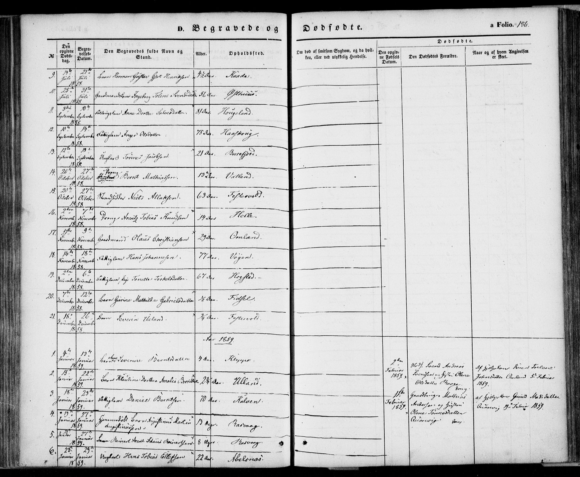 Flekkefjord sokneprestkontor, AV/SAK-1111-0012/F/Fa/Fab/L0004: Parish register (official) no. A 4, 1850-1875, p. 186