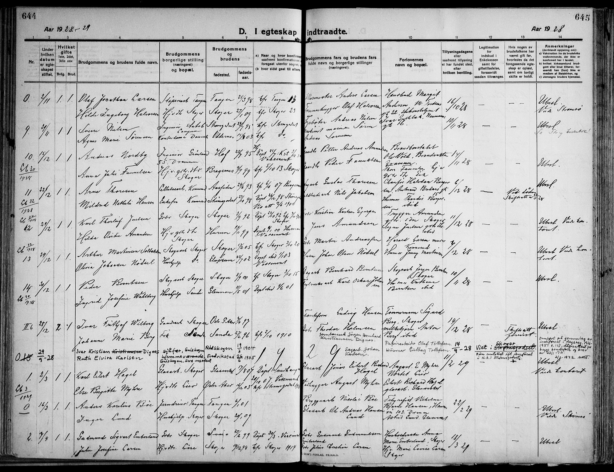 Skoger kirkebøker, AV/SAKO-A-59/F/Fa/L0007: Parish register (official) no. I 7, 1911-1936, p. 644-645