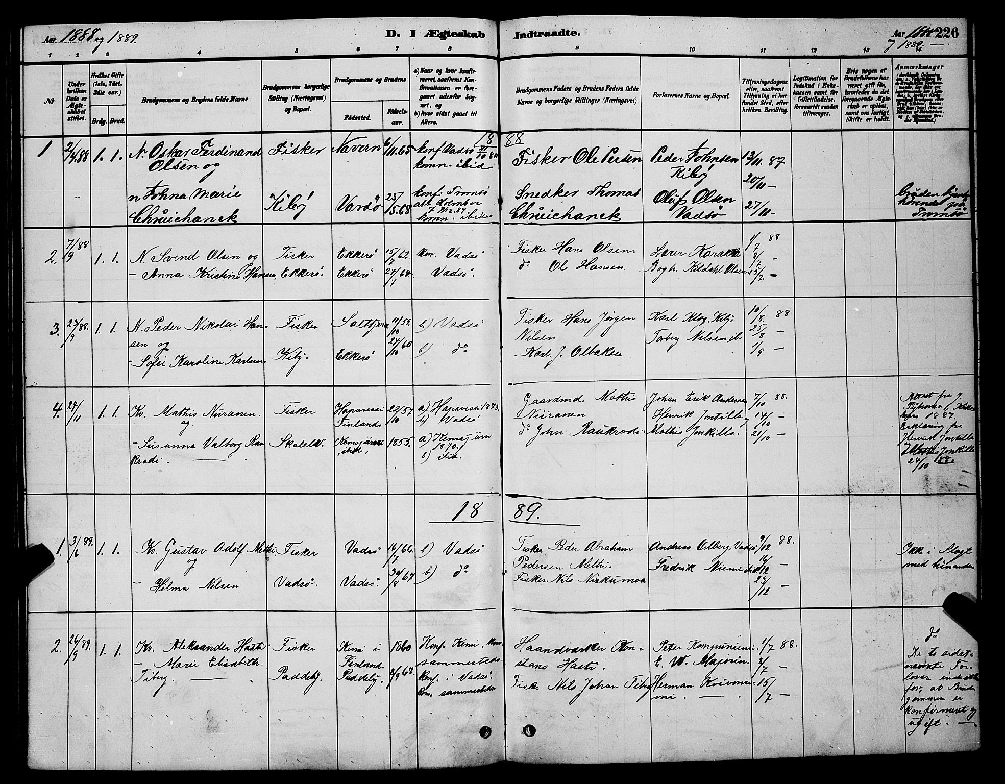 Vadsø sokneprestkontor, SATØ/S-1325/H/Hb/L0003klokker: Parish register (copy) no. 3, 1881-1901, p. 226