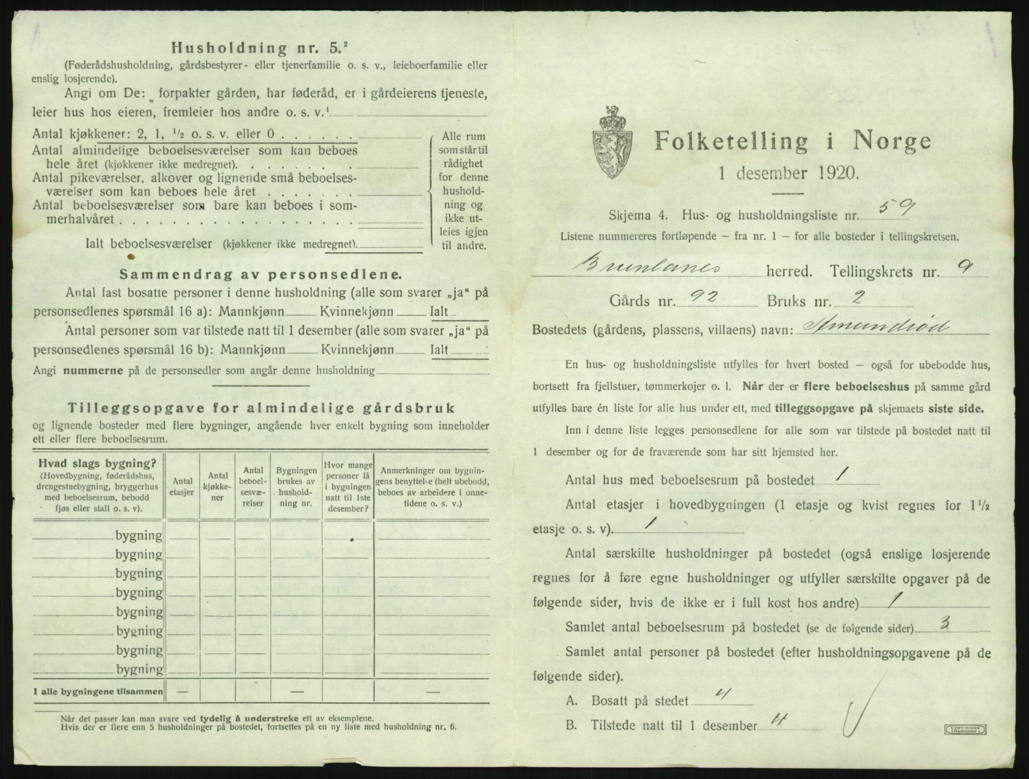 SAKO, 1920 census for Brunlanes, 1920, p. 1197