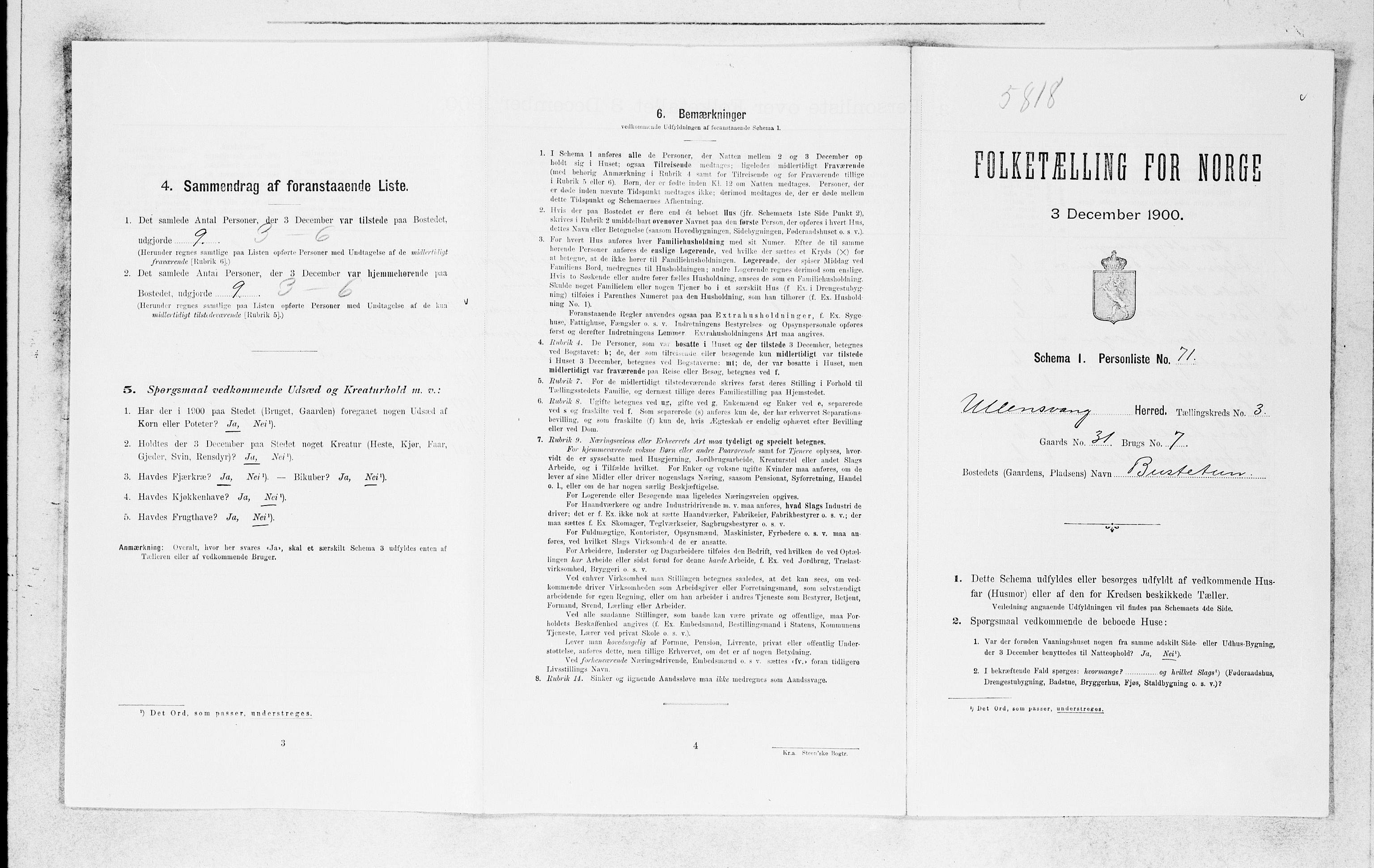 SAB, 1900 census for Ullensvang, 1900, p. 479