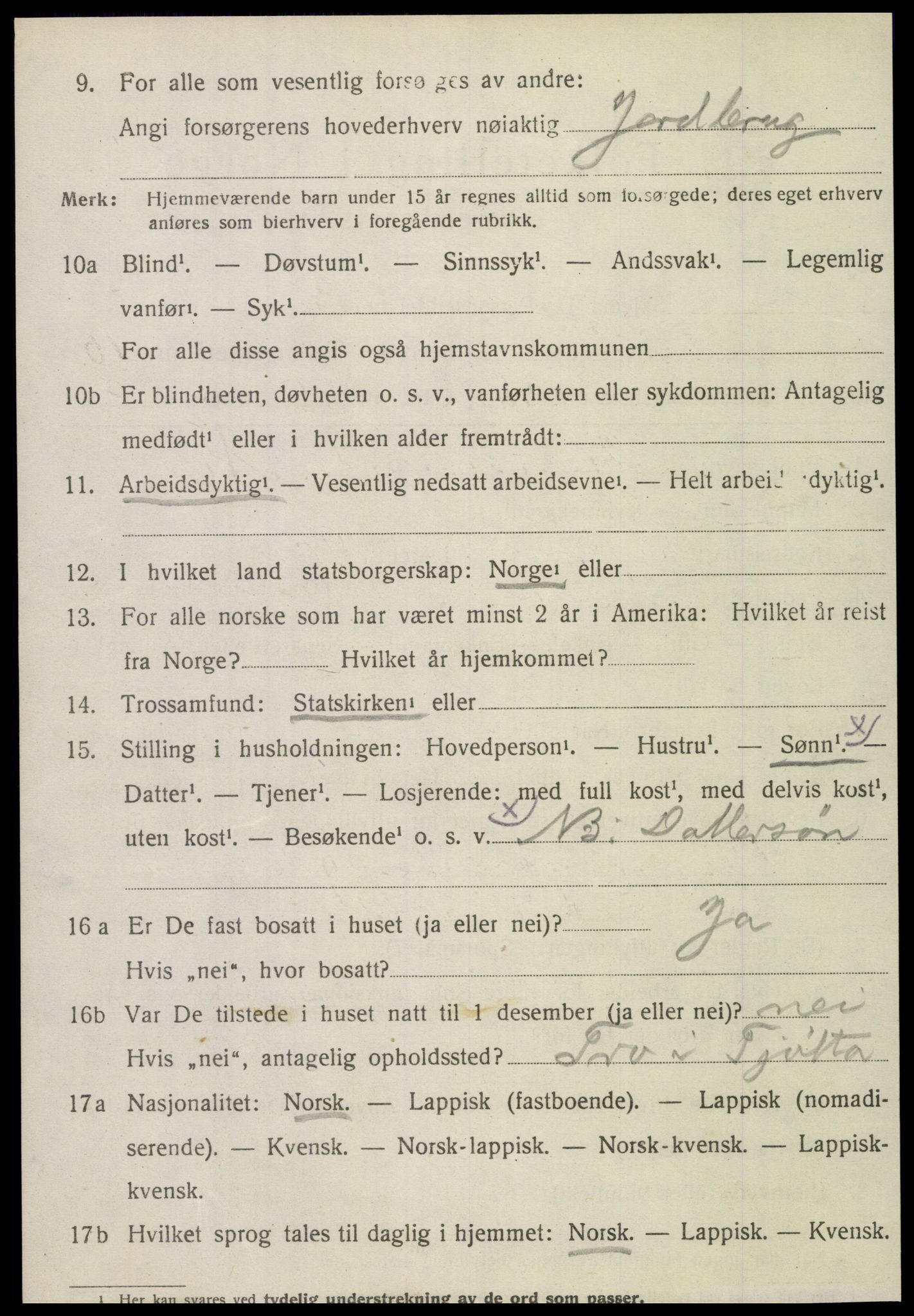 SAT, 1920 census for Tjøtta, 1920, p. 4336