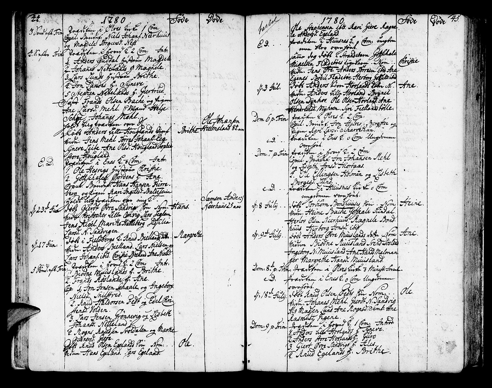 Kvinnherad sokneprestembete, AV/SAB-A-76401/H/Haa: Parish register (official) no. A 4, 1778-1811, p. 44-45