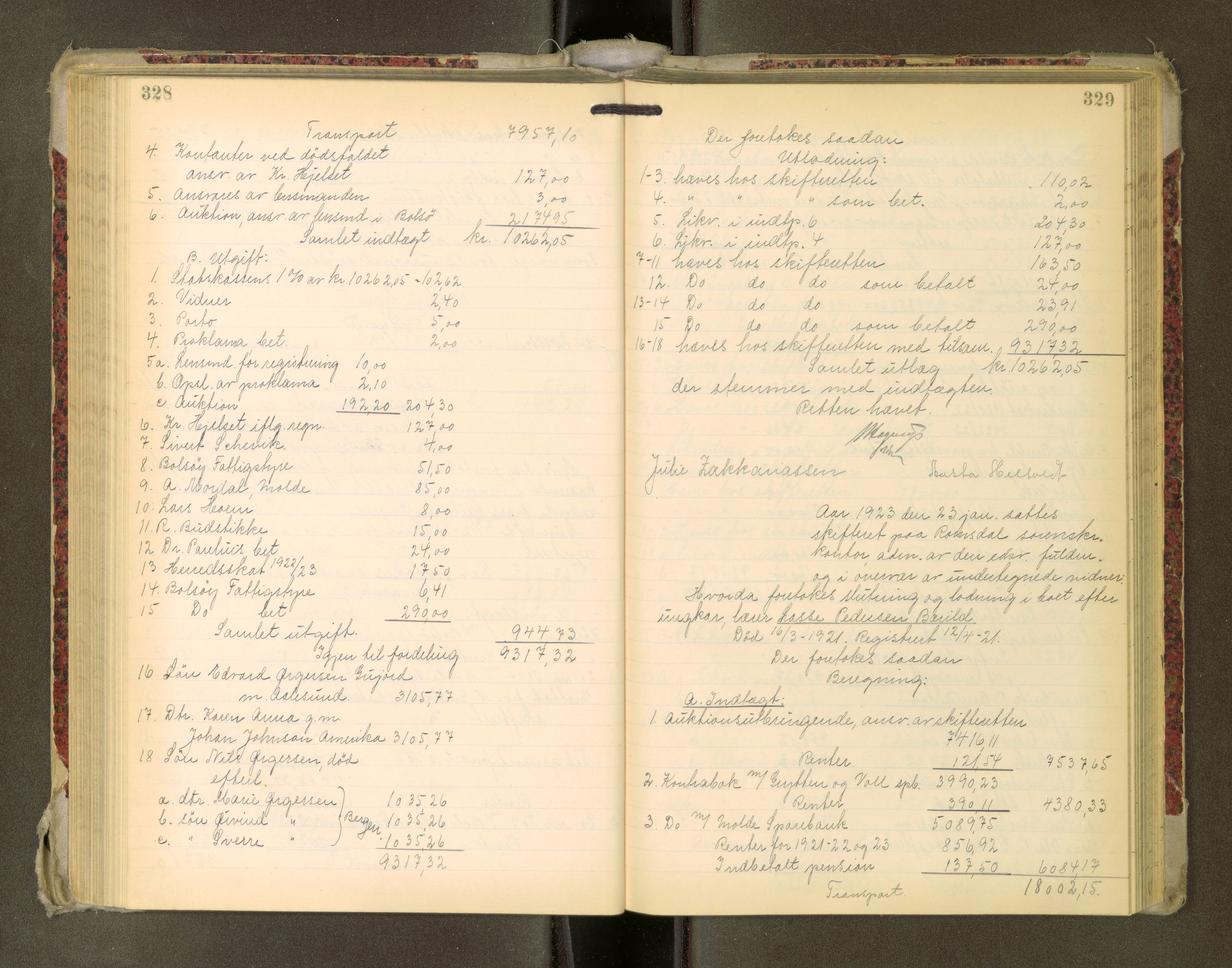Romsdal sorenskriveri, AV/SAT-A-4149/1/3/3A/L0022: Skifteutlodnings Protokoll, 1920-1924, p. 328-329