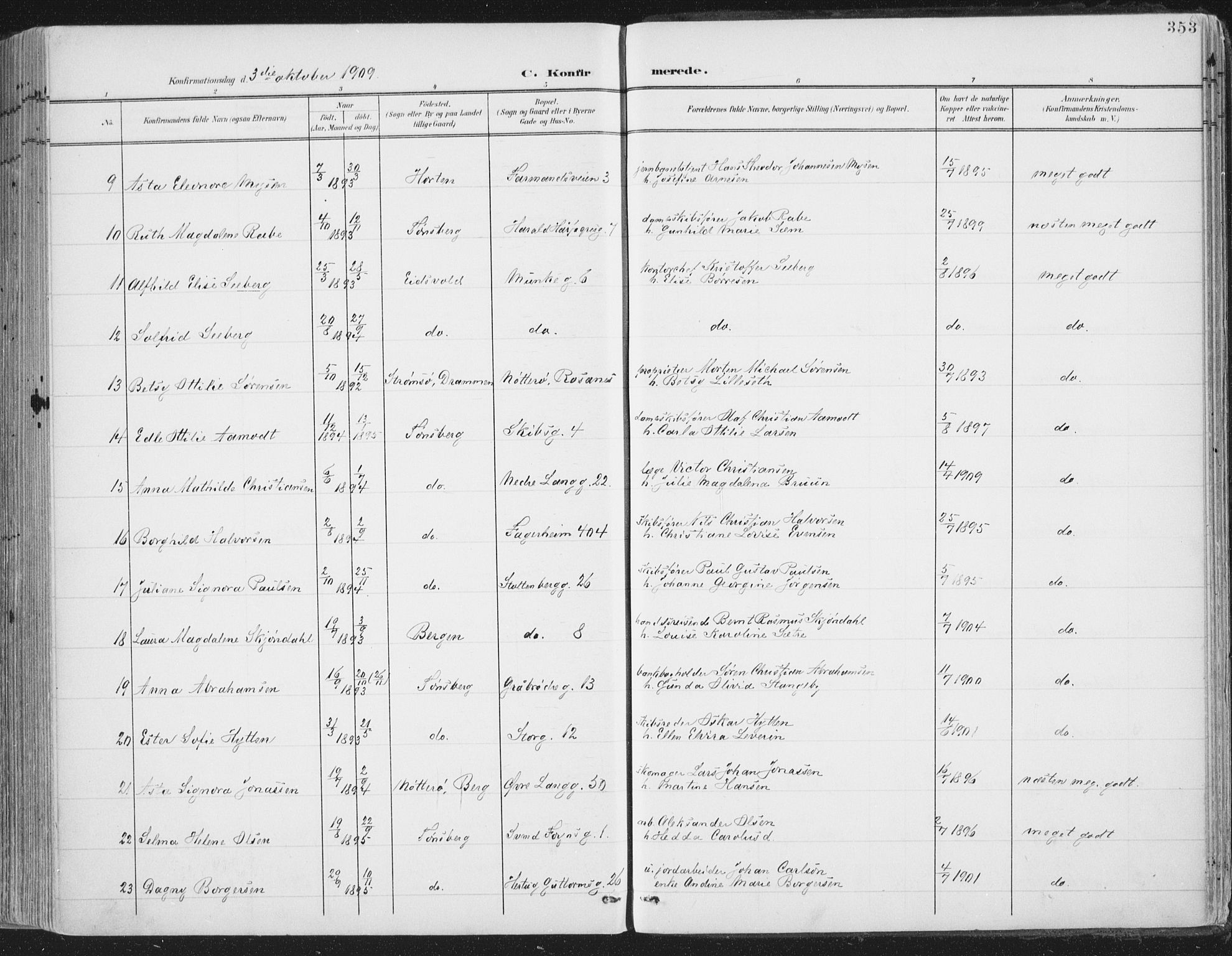 Tønsberg kirkebøker, AV/SAKO-A-330/F/Fa/L0014: Parish register (official) no. I 14, 1900-1913, p. 353