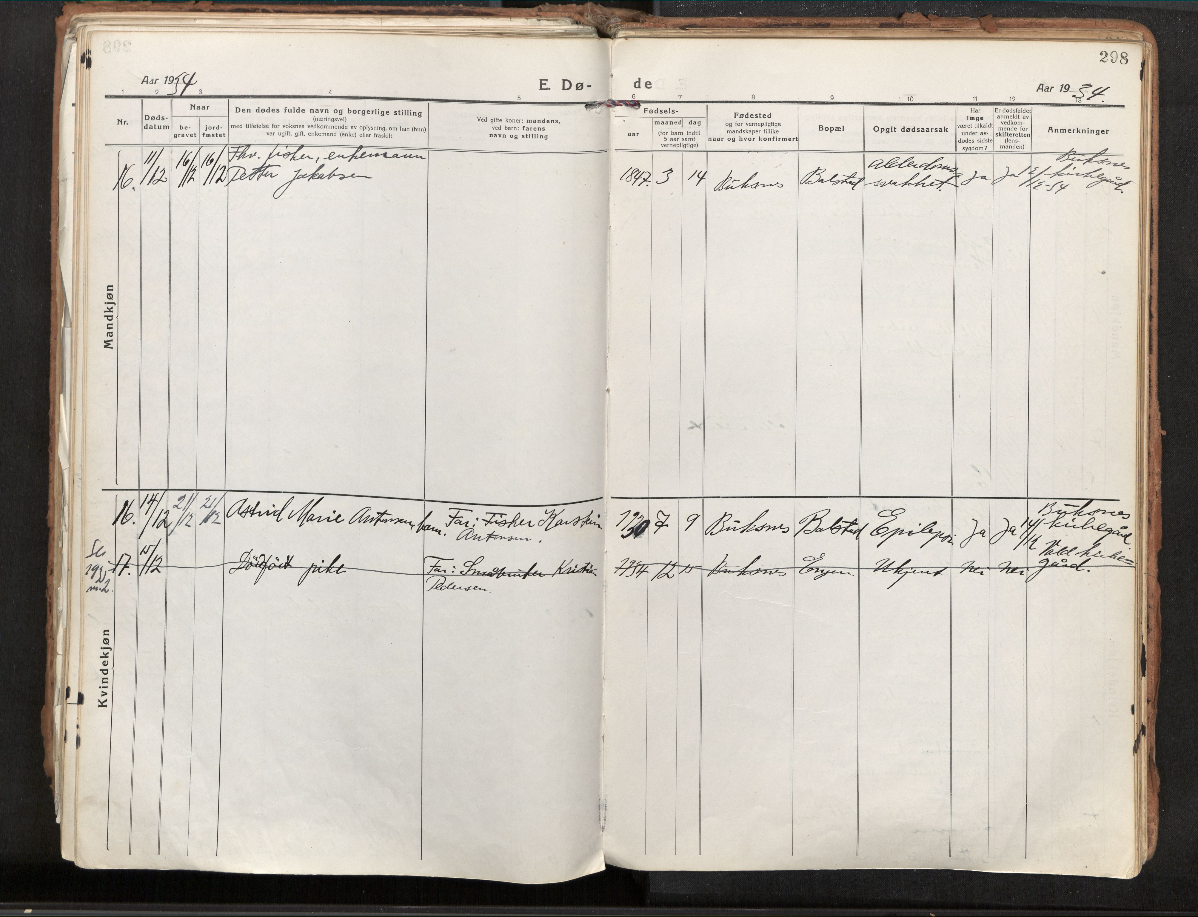 Ministerialprotokoller, klokkerbøker og fødselsregistre - Nordland, AV/SAT-A-1459/881/L1160: Parish register (official) no. 881A13, 1919-1937, p. 298