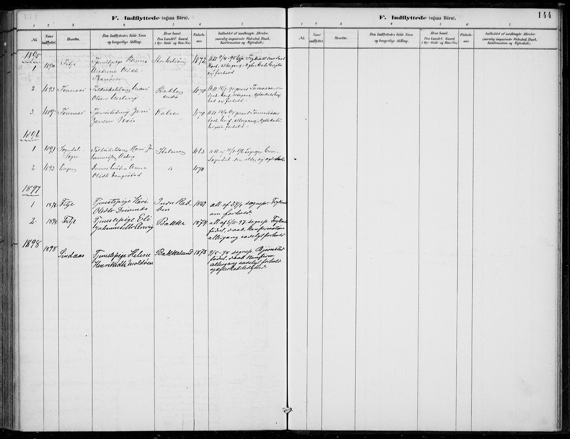 Sund sokneprestembete, AV/SAB-A-99930: Parish register (official) no. D 1, 1882-1899, p. 144