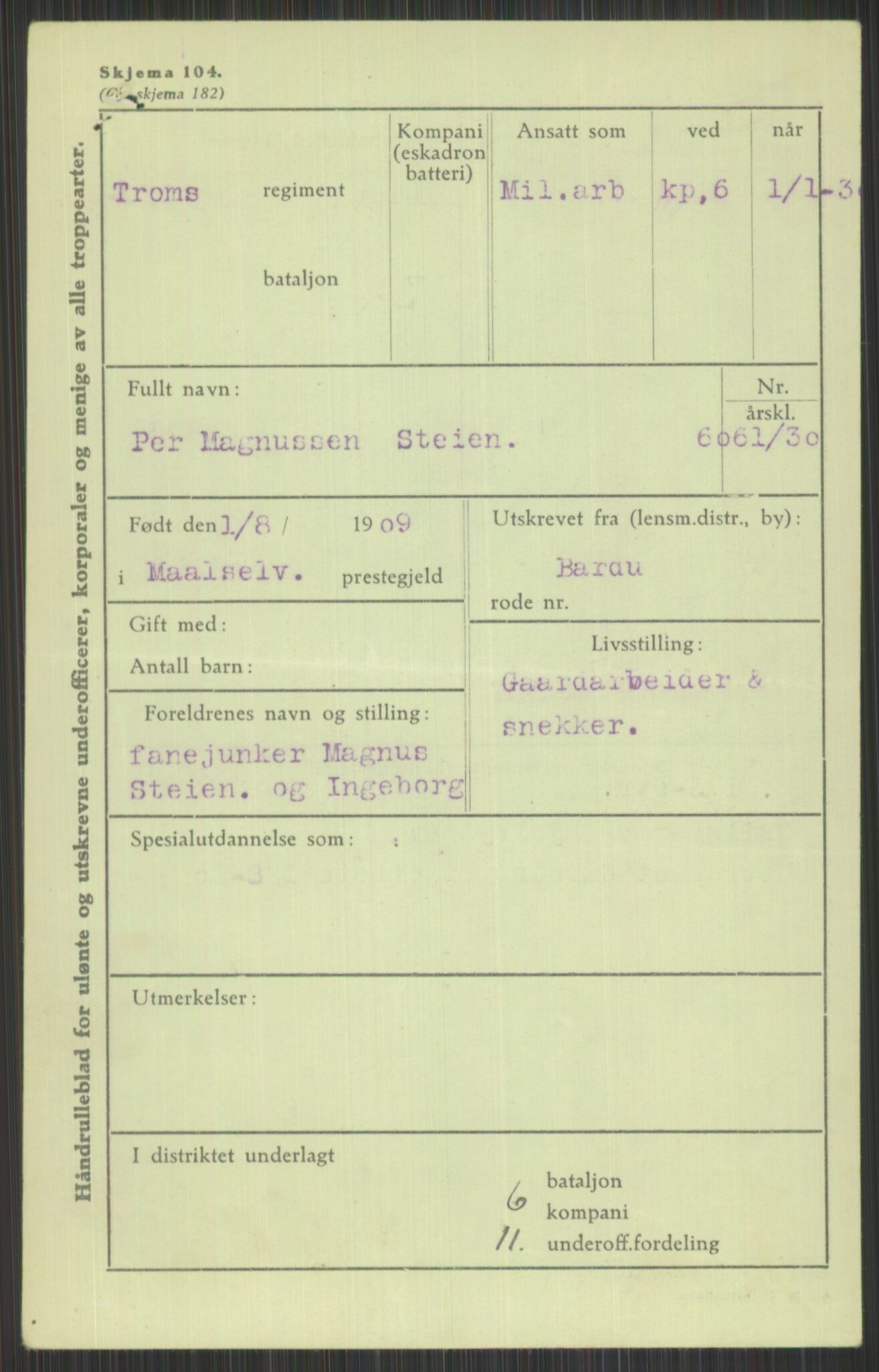 Forsvaret, Troms infanteriregiment nr. 16, AV/RA-RAFA-3146/P/Pa/L0014: Rulleblad for regimentets menige mannskaper, årsklasse 1930, 1930, p. 971