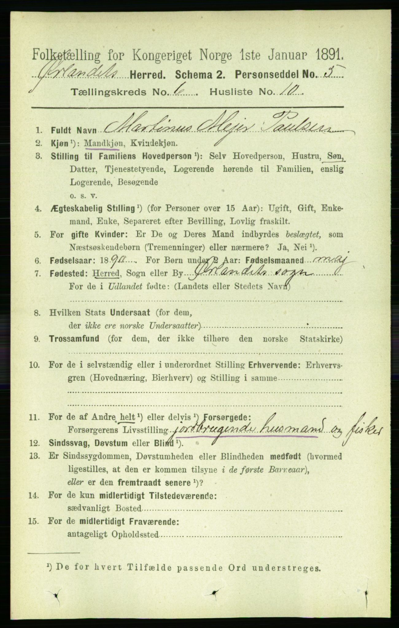RA, 1891 census for 1621 Ørland, 1891, p. 1909