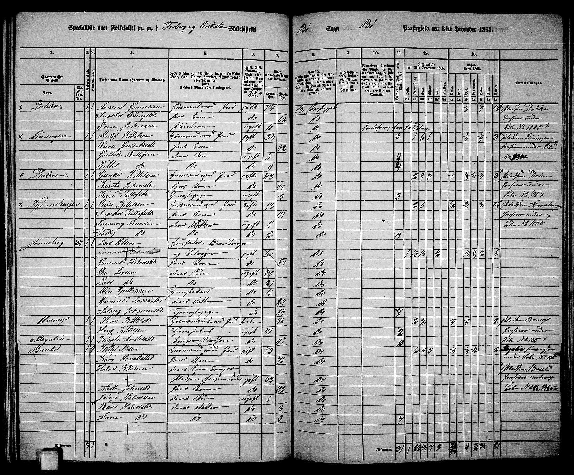 RA, 1865 census for Bø, 1865, p. 157