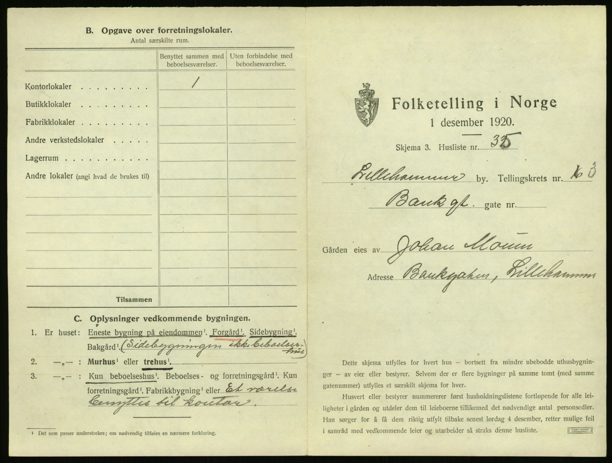 SAH, 1920 census for Lillehammer, 1920, p. 374